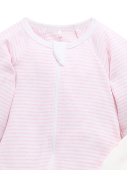 Purebaby Baby Cotton Essentials Zip Sleepsuit, Pack of 2, Pink Bear - view 2, Pink Bear