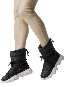 SOREL Kinetic Lace Up Snow Boots, Black, Sea Salt - view 2, Black, Sea Salt