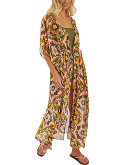 Accessorize Floral Tile Print Chiffon Kaftan, Pink, Pink