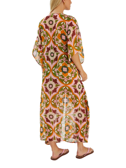 Accessorize Floral Tile Print Chiffon Kaftan, Pink - view 2, Pink