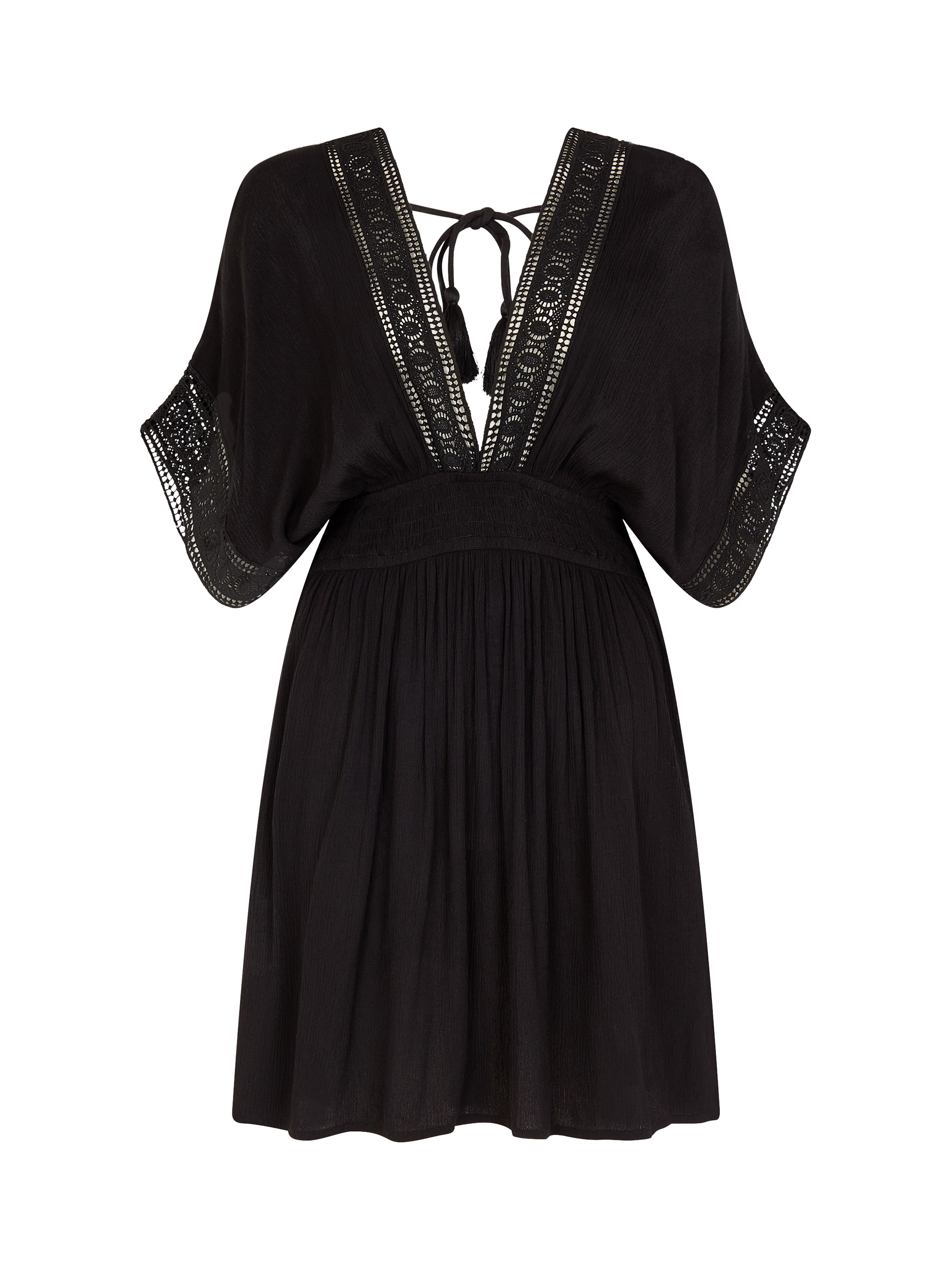 Product image 3 of 4, which shows Accessorize Crochet Trim Kaftan, Black, L
