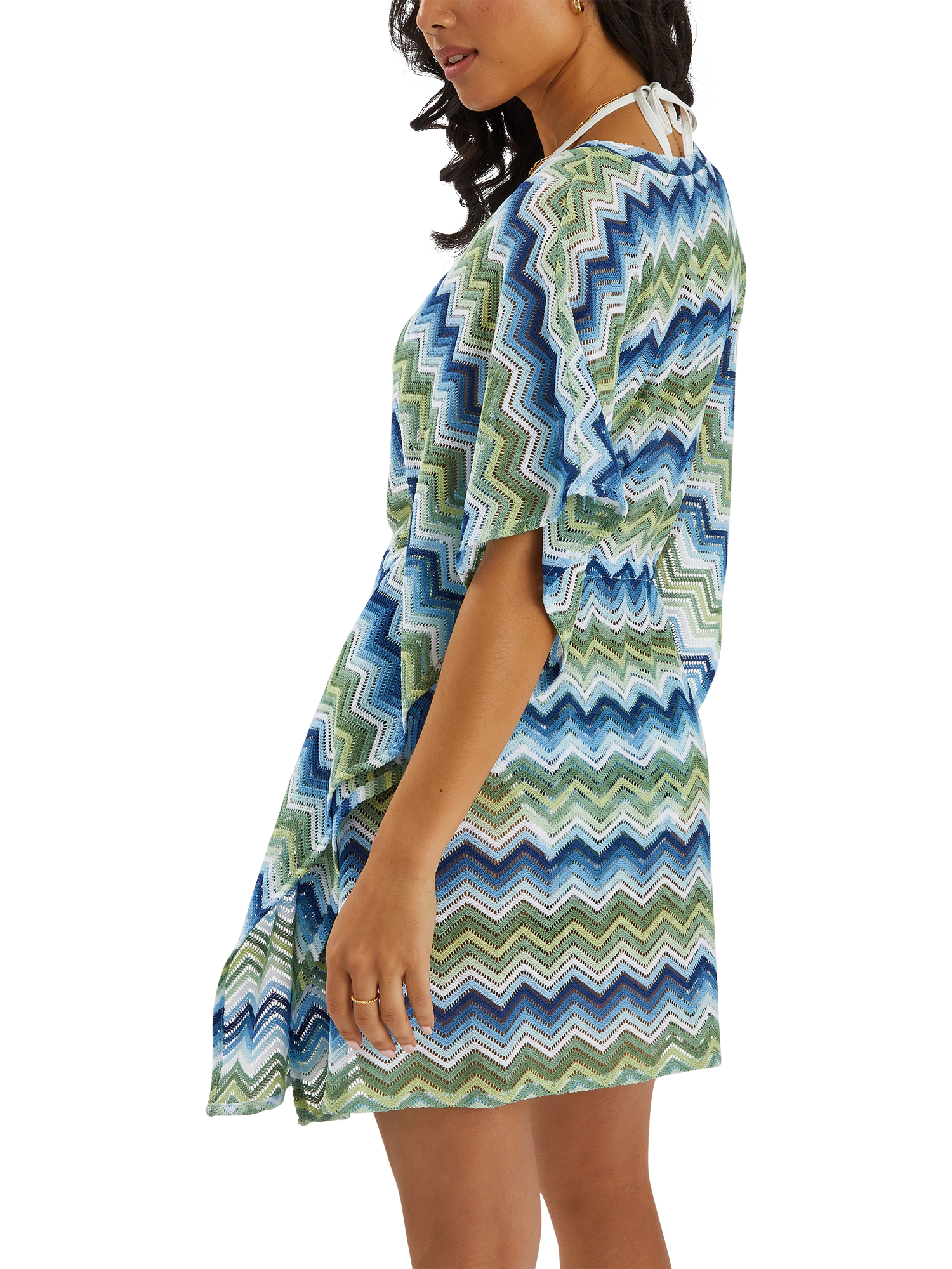 Product image 2 of 3, which shows Accessorize Zig Zag Stripe Mini Kaftan, Blue, XS
