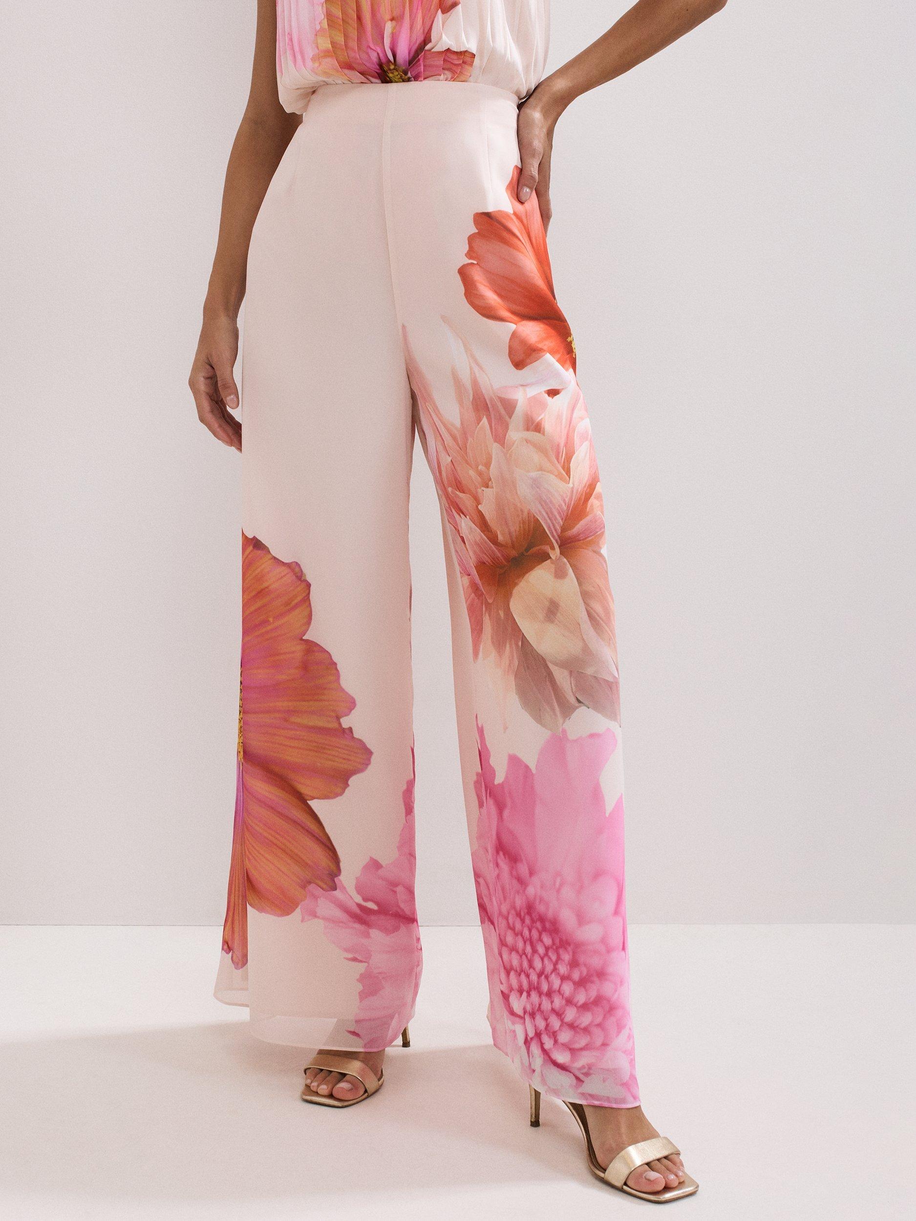 Product image 1 of 8, which shows Phase Eight Ember Floral Wide Leg Trousers, Multi, 8