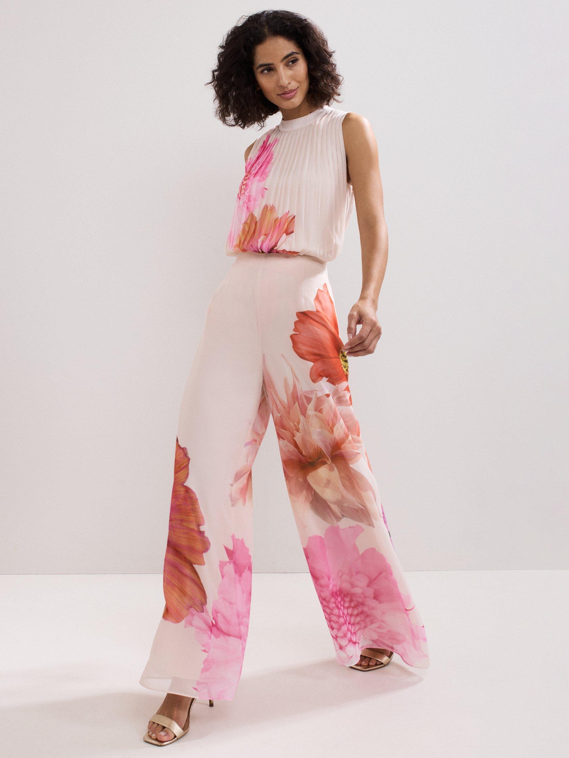 Product image 3 of 8, which shows Phase Eight Ember Floral Wide Leg Trousers, Multi, 8