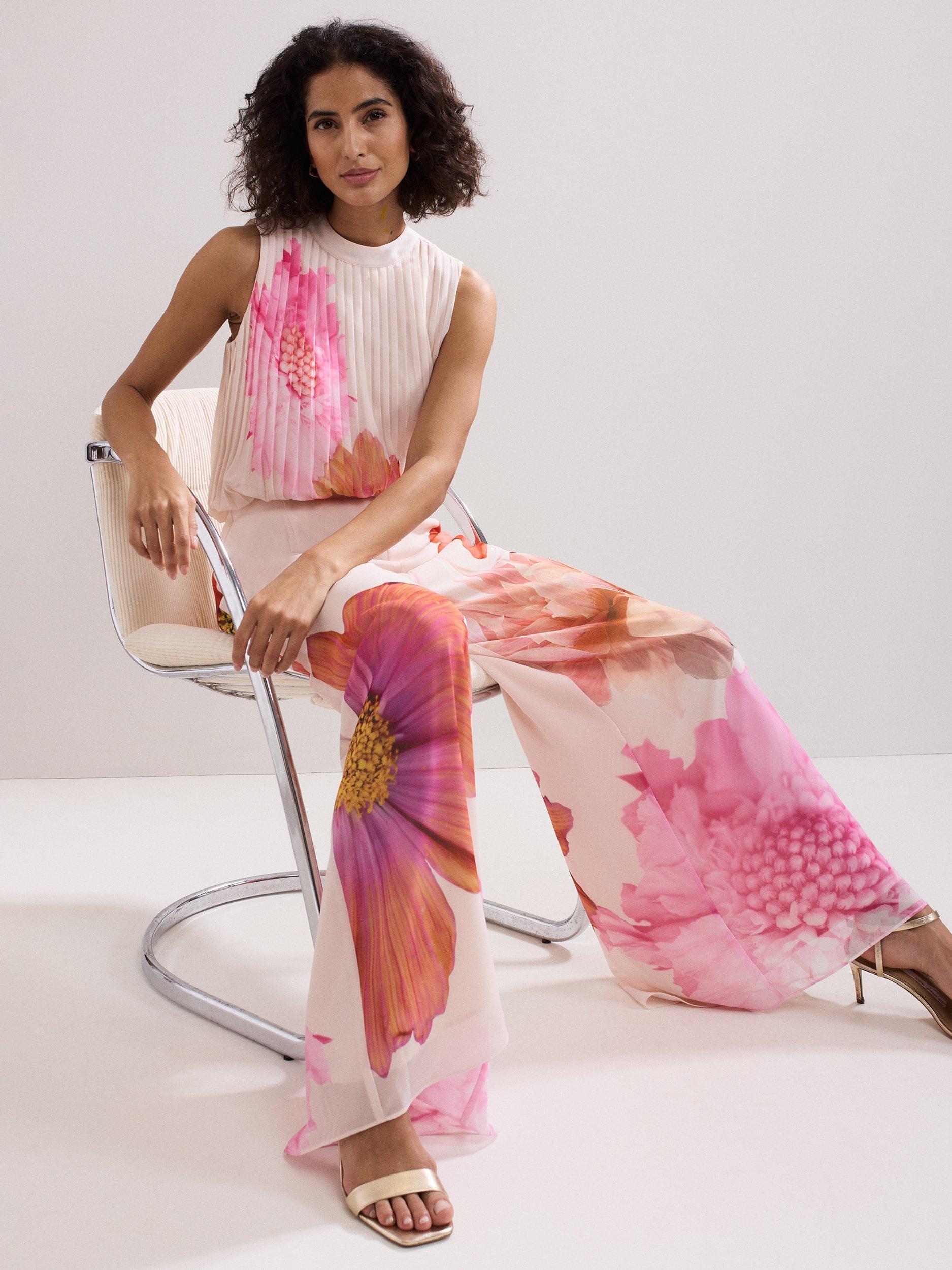 Product image 4 of 8, which shows Phase Eight Ember Floral Wide Leg Trousers, Multi, 8