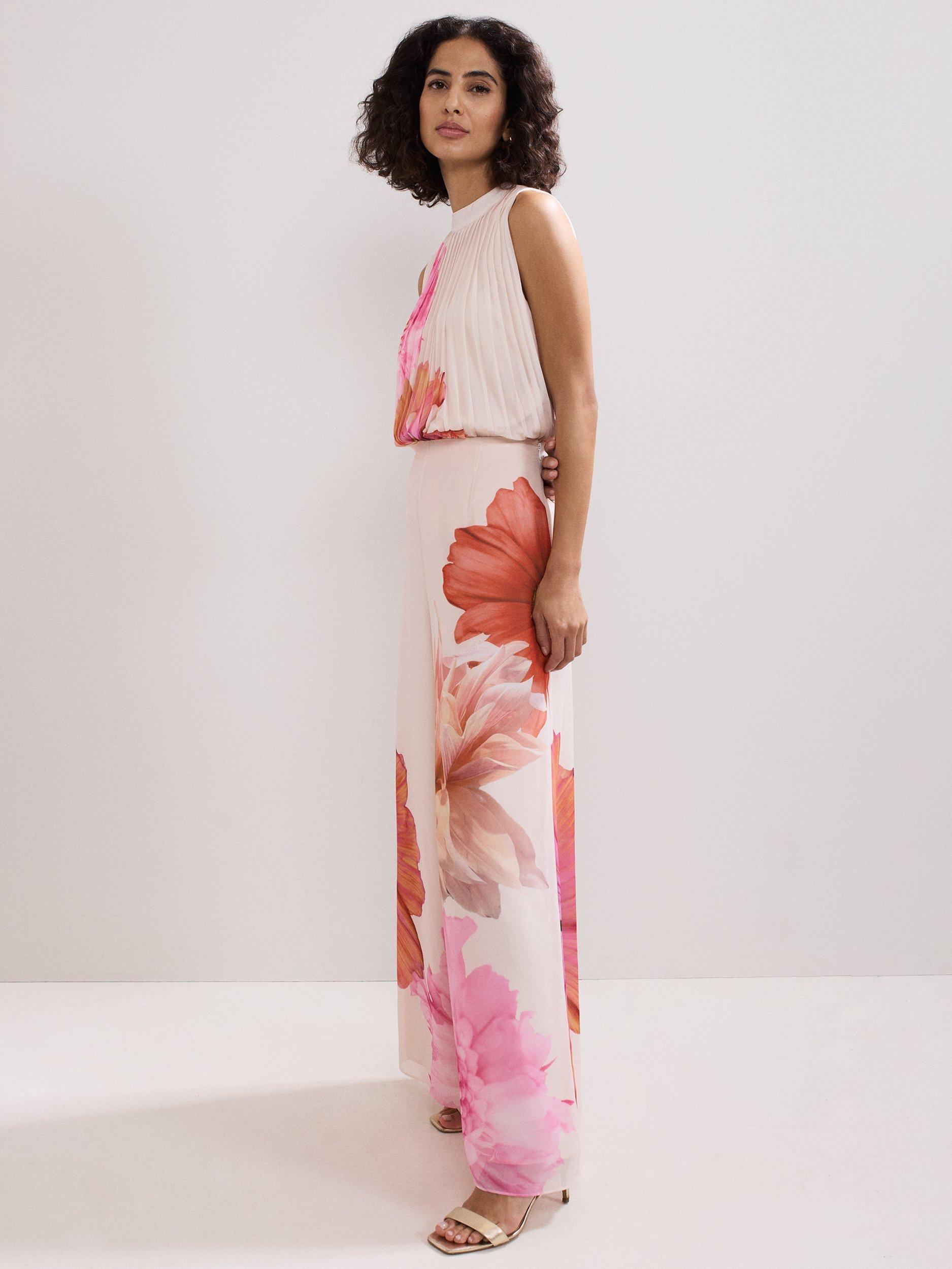 Product image 8 of 8, which shows Phase Eight Ember Floral Wide Leg Trousers, Multi, 8
