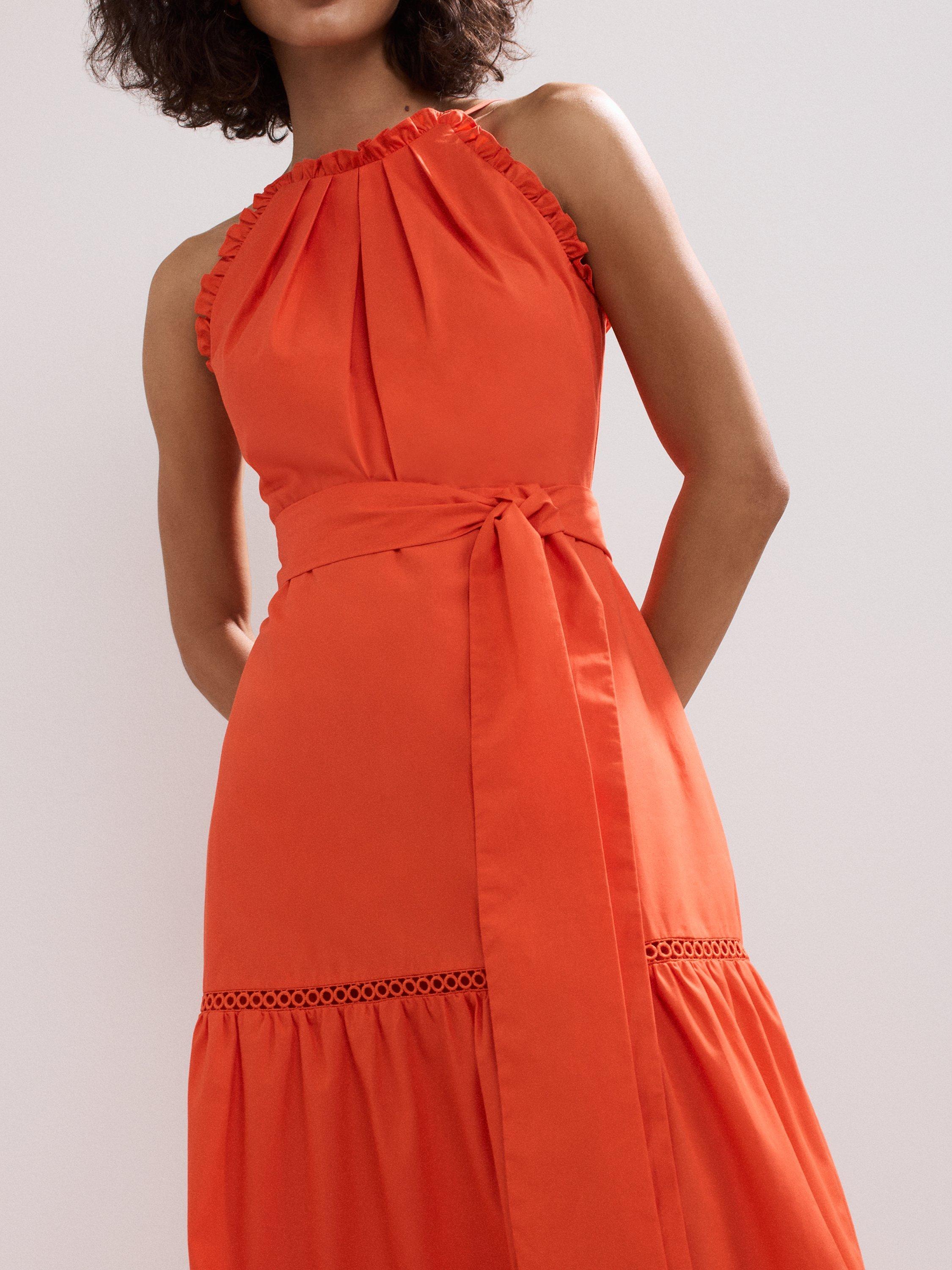 Product image 4 of 8, which shows Phase Eight Nolia Sleeveless Halter Neck Maxi Dress, Orange, 6