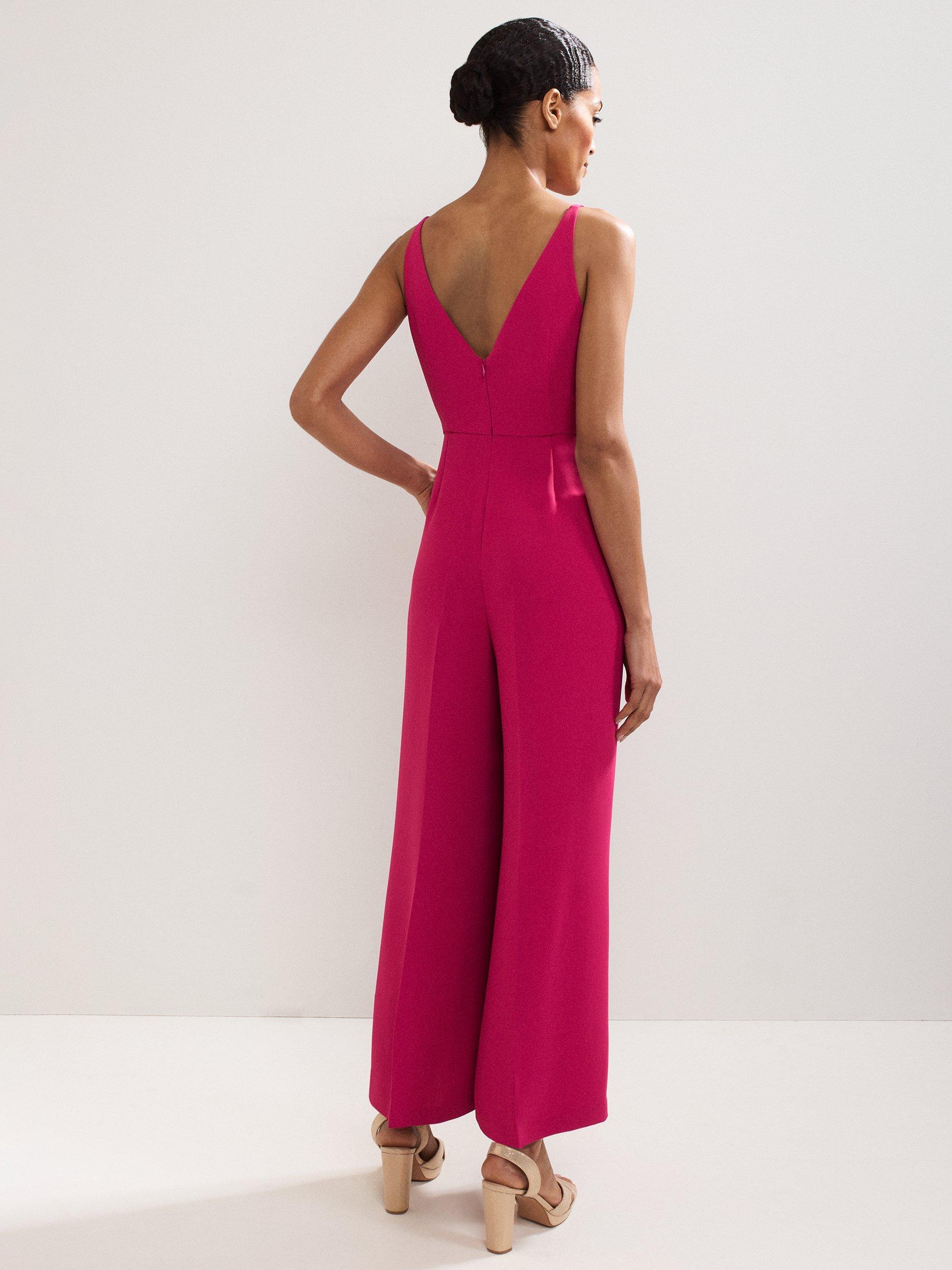 Product image 2 of 7, which shows Phase Eight Hetty Spaghetti Strap V Neck Jumpsuit, Pink, 8