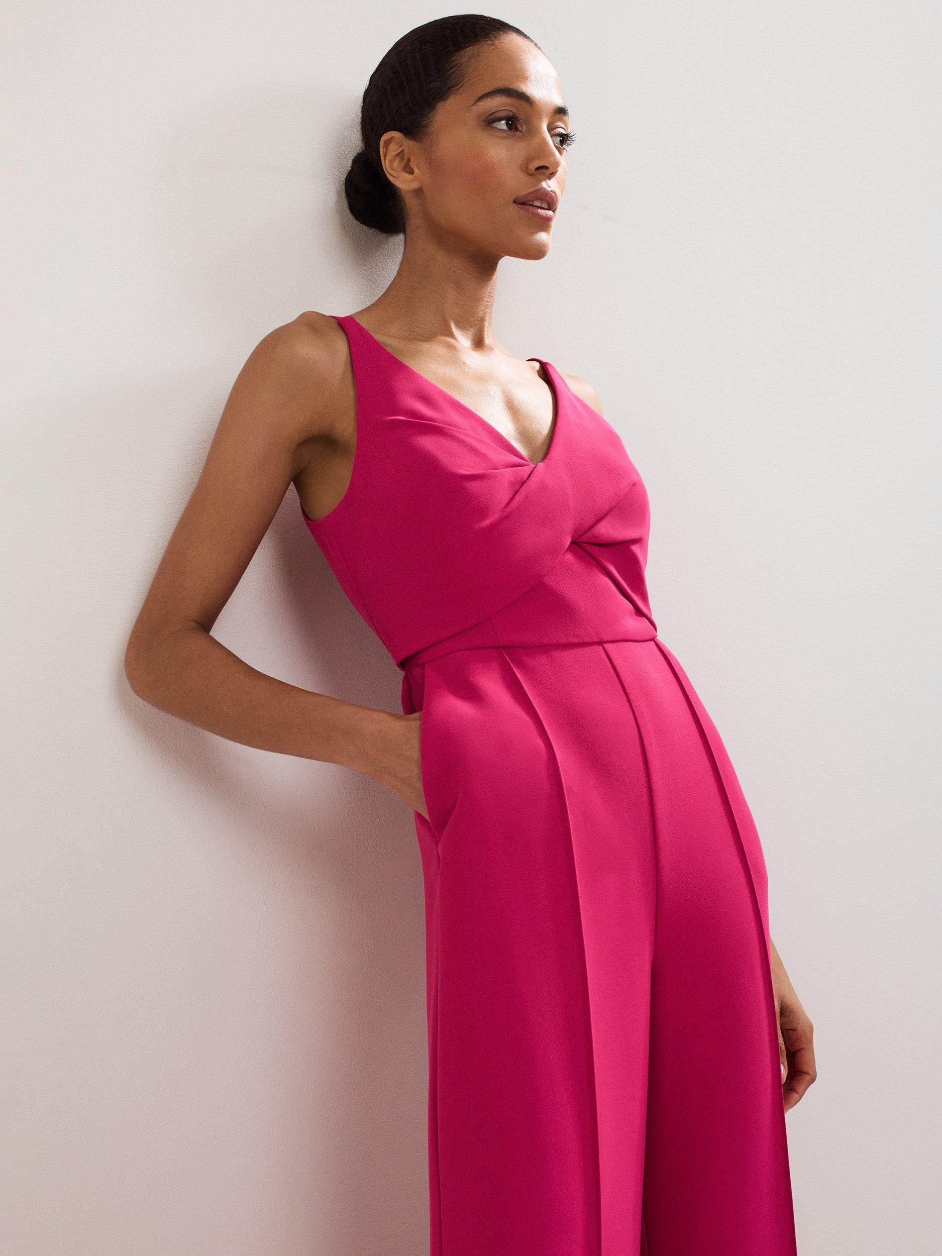 Product image 3 of 7, which shows Phase Eight Hetty Spaghetti Strap V Neck Jumpsuit, Pink, 8
