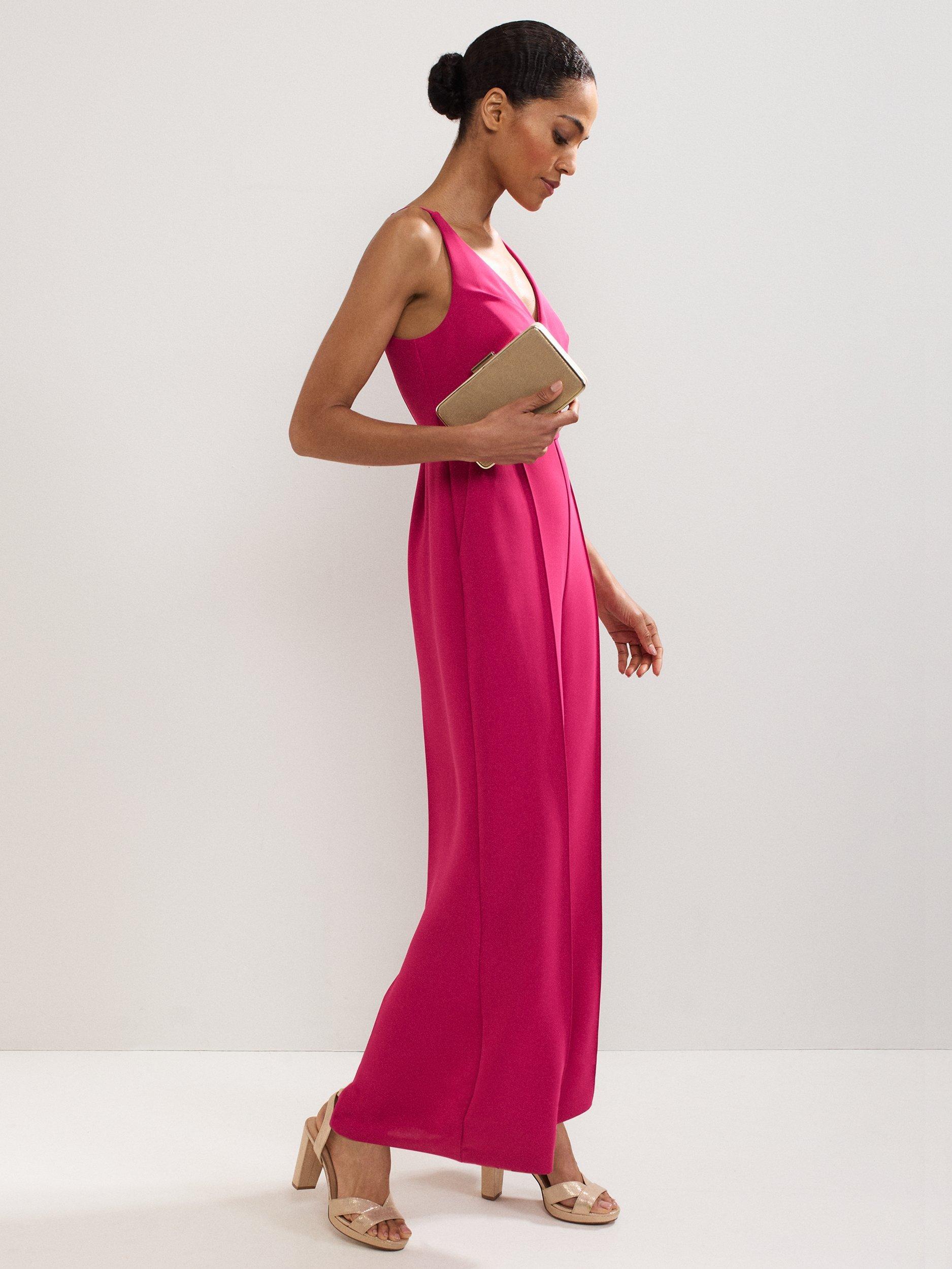 Product image 7 of 7, which shows Phase Eight Hetty Spaghetti Strap V Neck Jumpsuit, Pink, 8