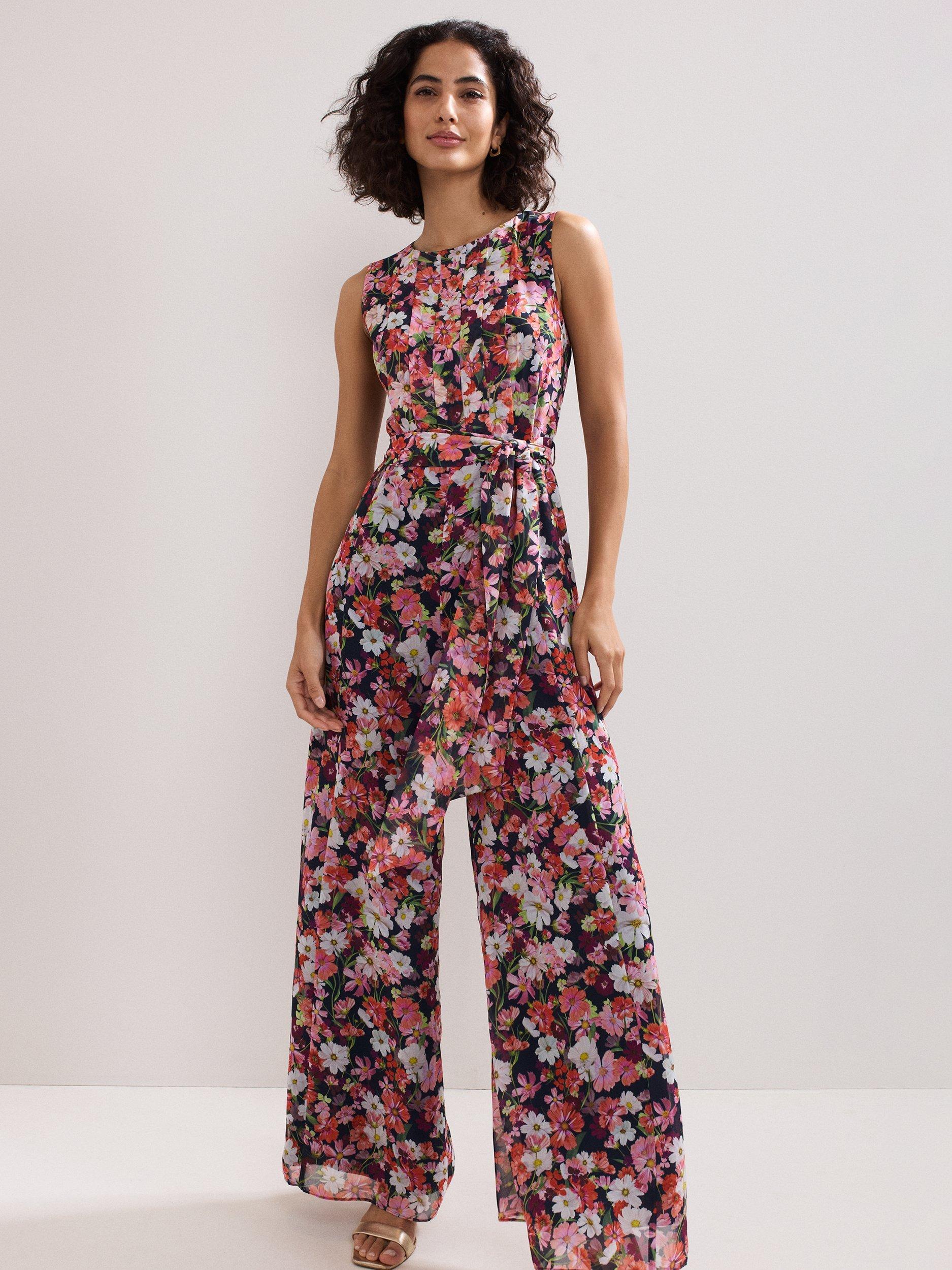 Product image 3 of 8, which shows Phase Eight Janine Floral Wide Leg Jumpsuit, Multi, 6