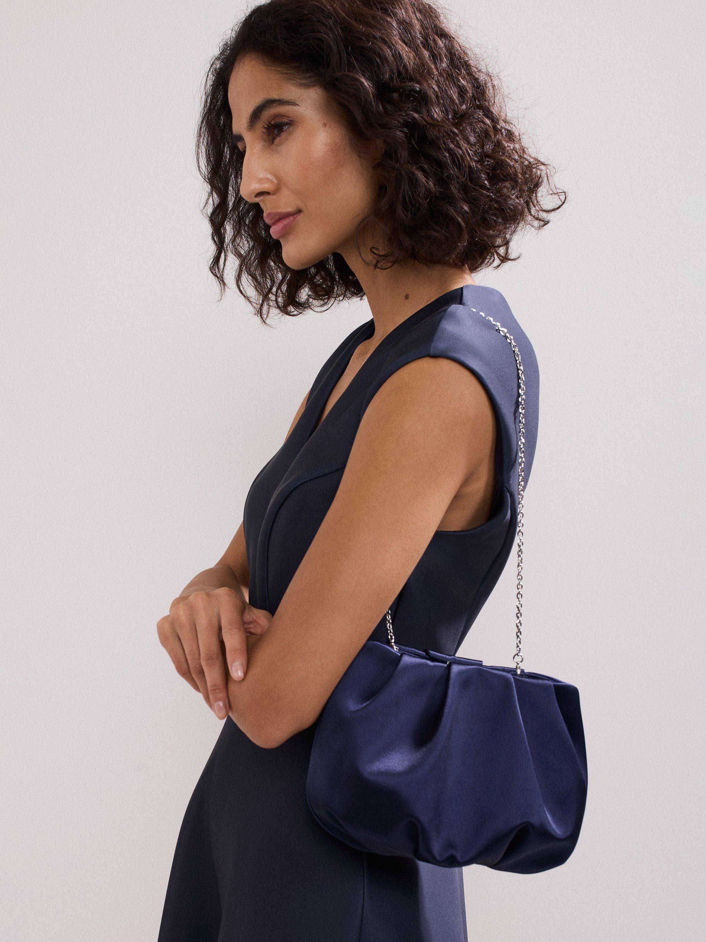 Product image 6 of 8, which shows Phase Eight Satin Clutch Bag, Navy, One Size