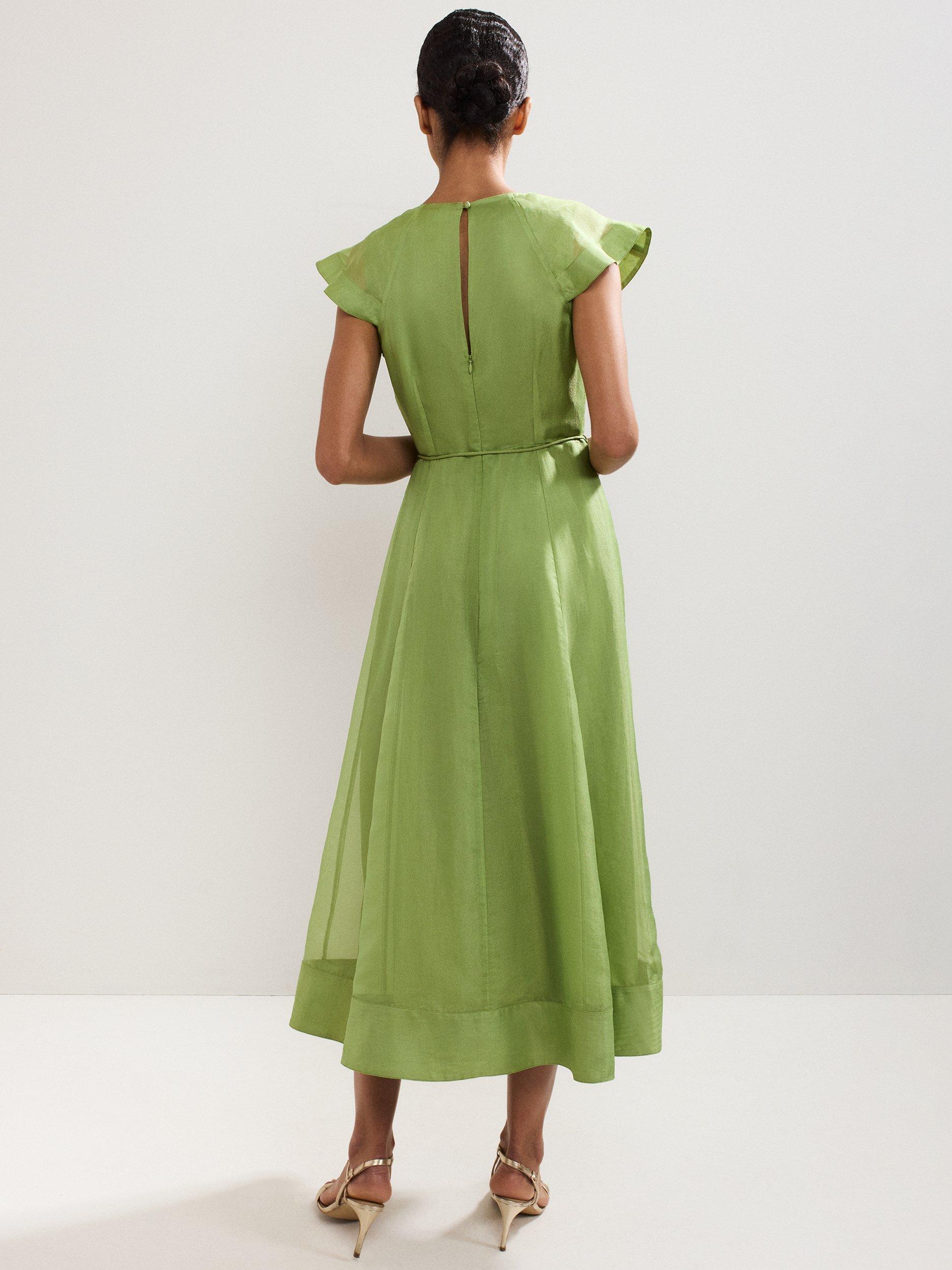 Product image 2 of 8, which shows Phase Eight Annette Ruffle Midi Dress, Green, 8