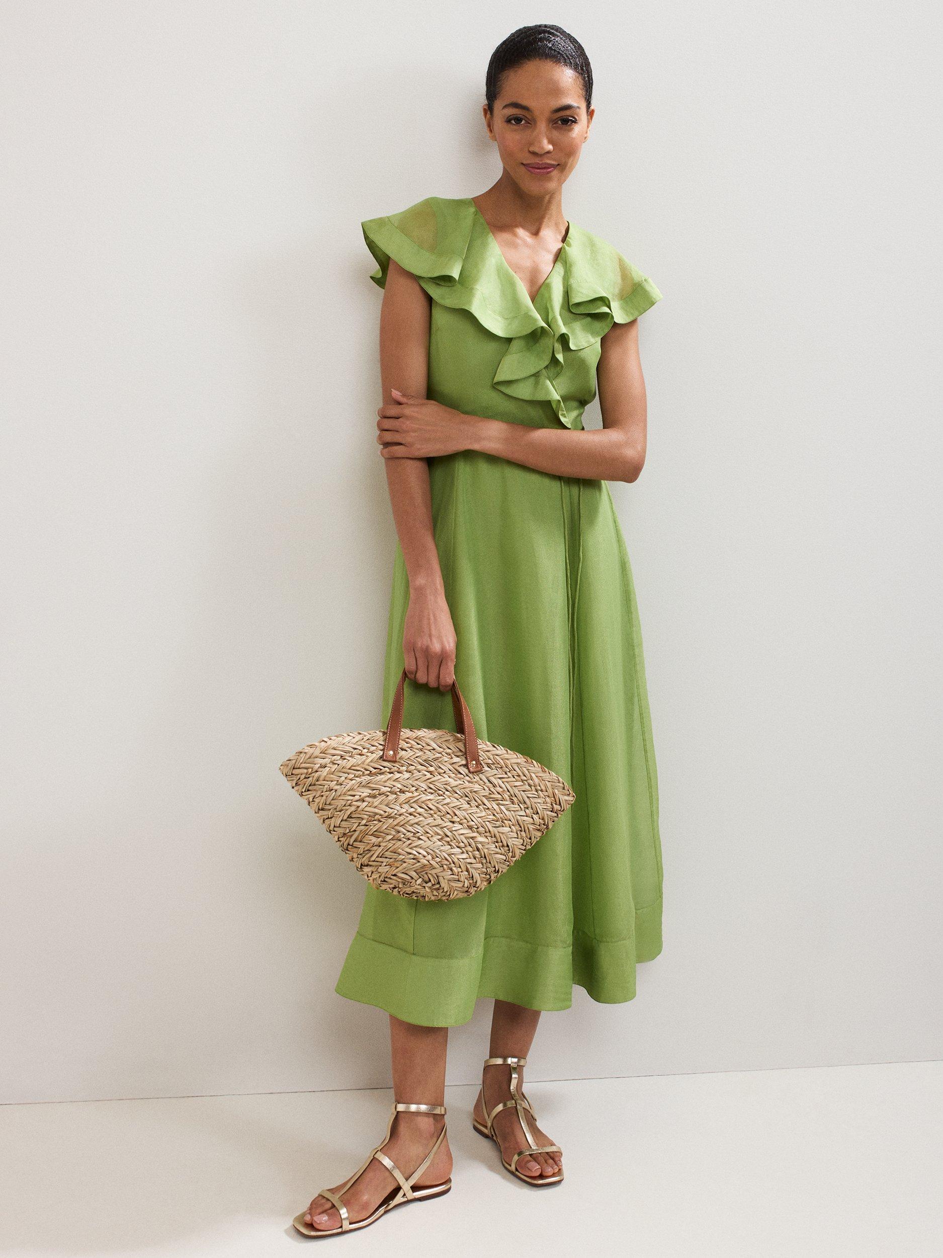 Product image 8 of 8, which shows Phase Eight Annette Ruffle Midi Dress, Green, 8