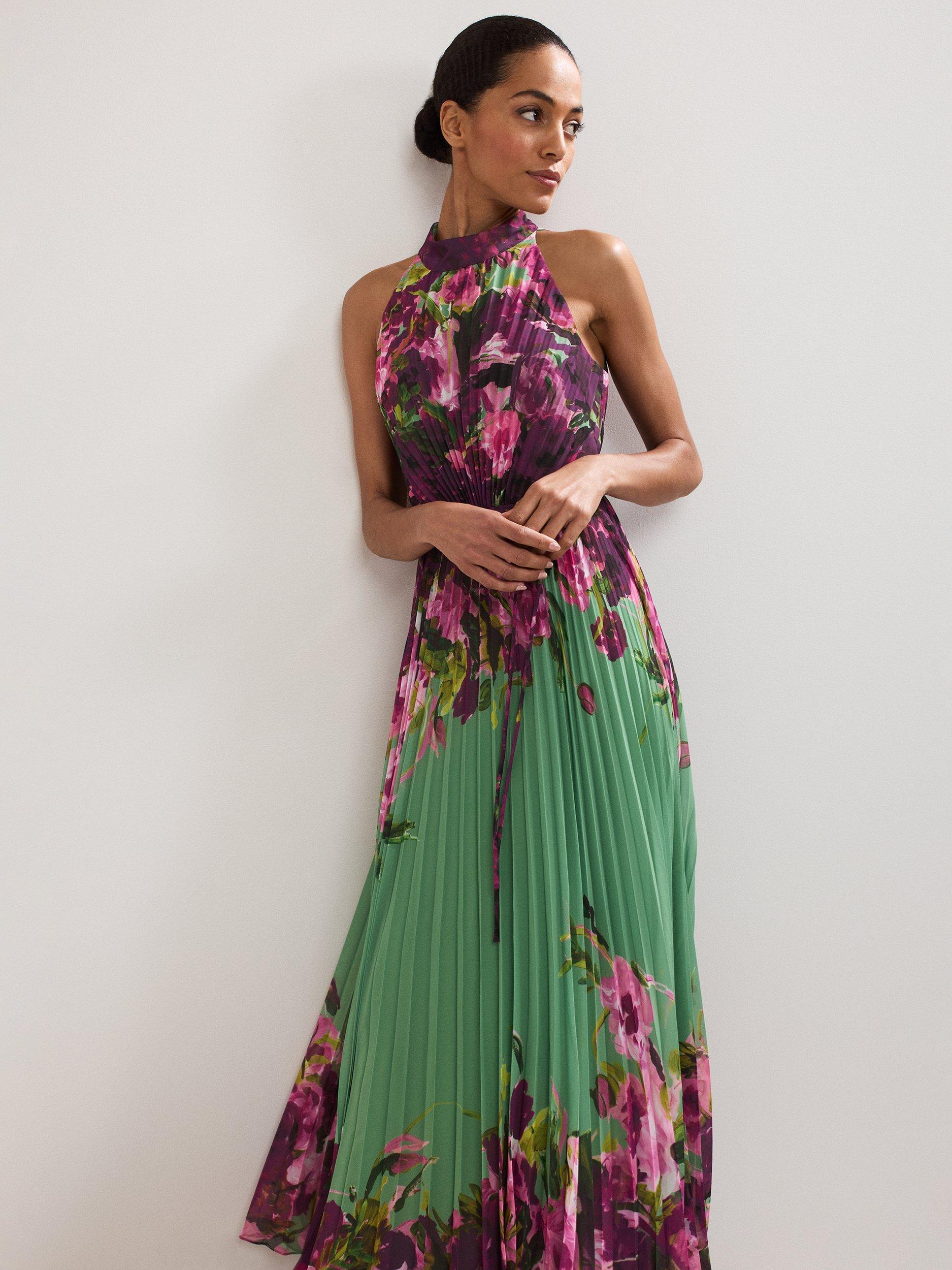 Product image 3 of 10, which shows Phase Eight Dahlia Floral Sleeveless Halterneck Maxi Dress, Multi, 6