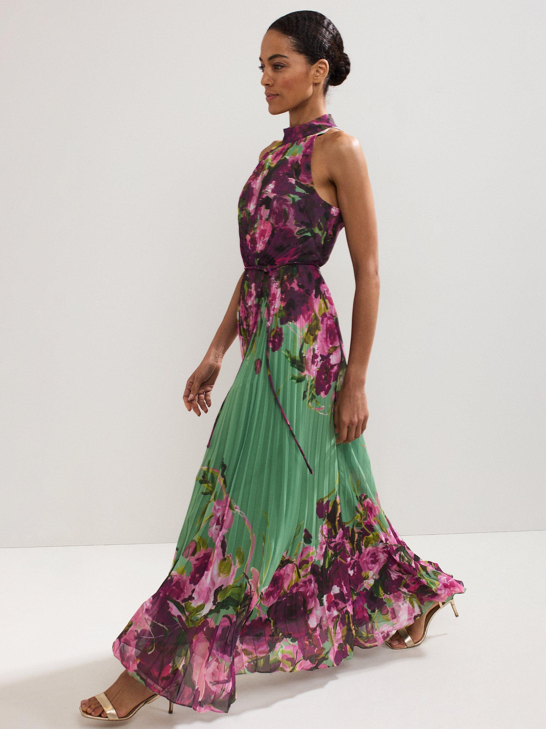 Product image 9 of 10, which shows Phase Eight Dahlia Floral Sleeveless Halterneck Maxi Dress, Multi, 6