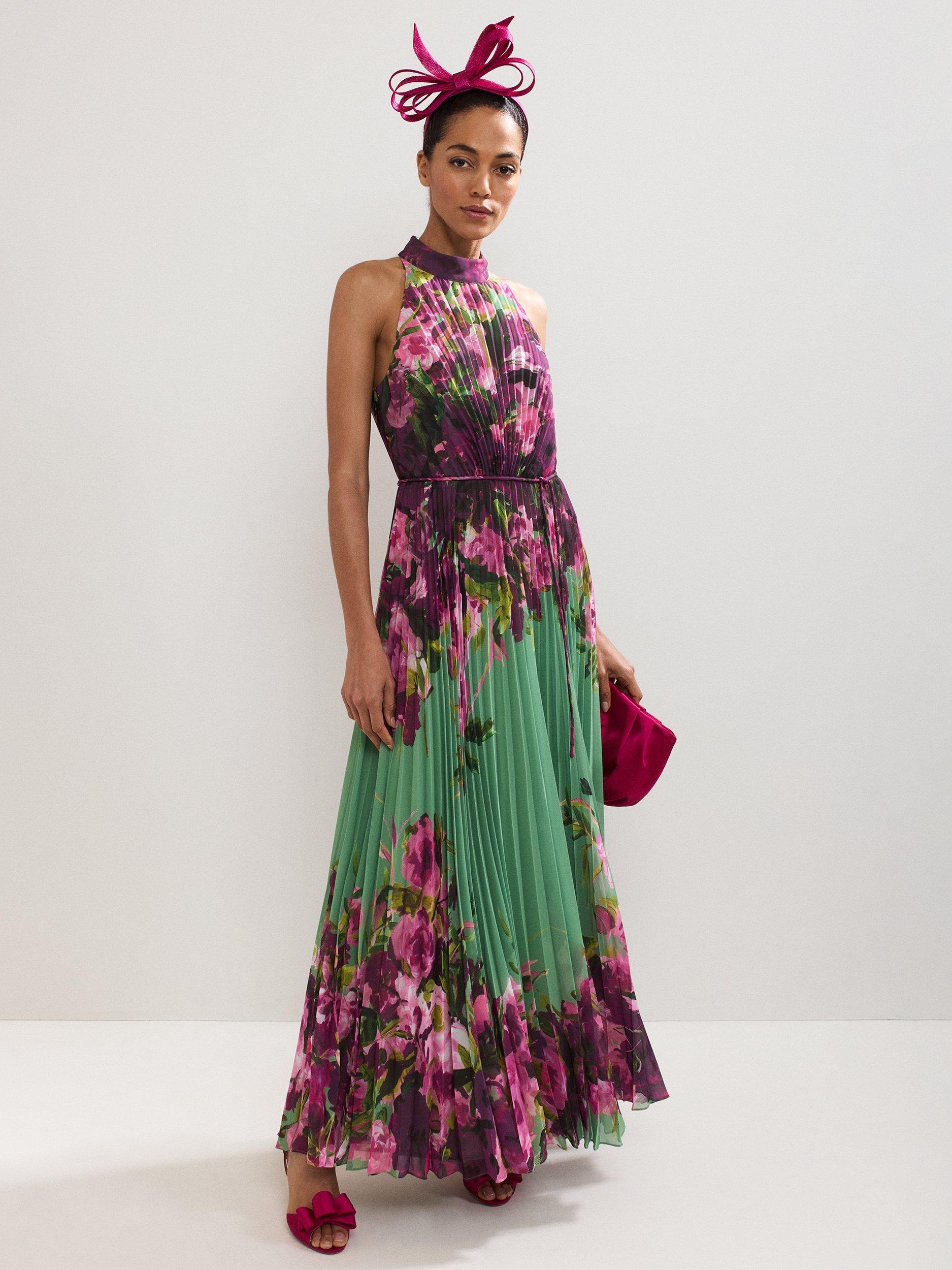 Product image 10 of 10, which shows Phase Eight Dahlia Floral Sleeveless Halterneck Maxi Dress, Multi, 6