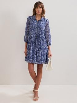 Phase Eight Darley Abstract Print Mini Shirt Dress, Blue, Blue
