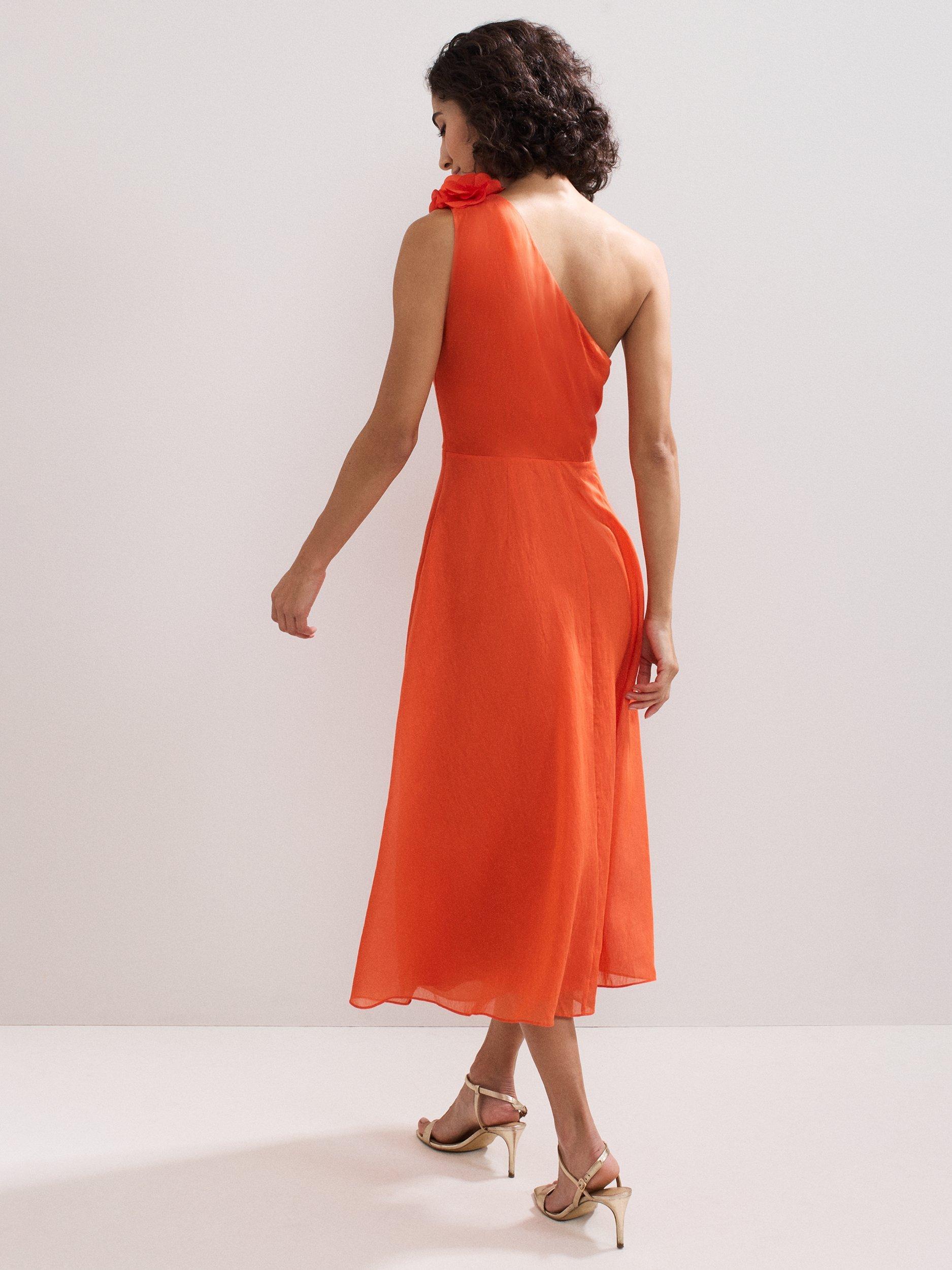 Product image 2 of 9, which shows Phase Eight Joseline One Shoulder Midi Dress, Orange, 6