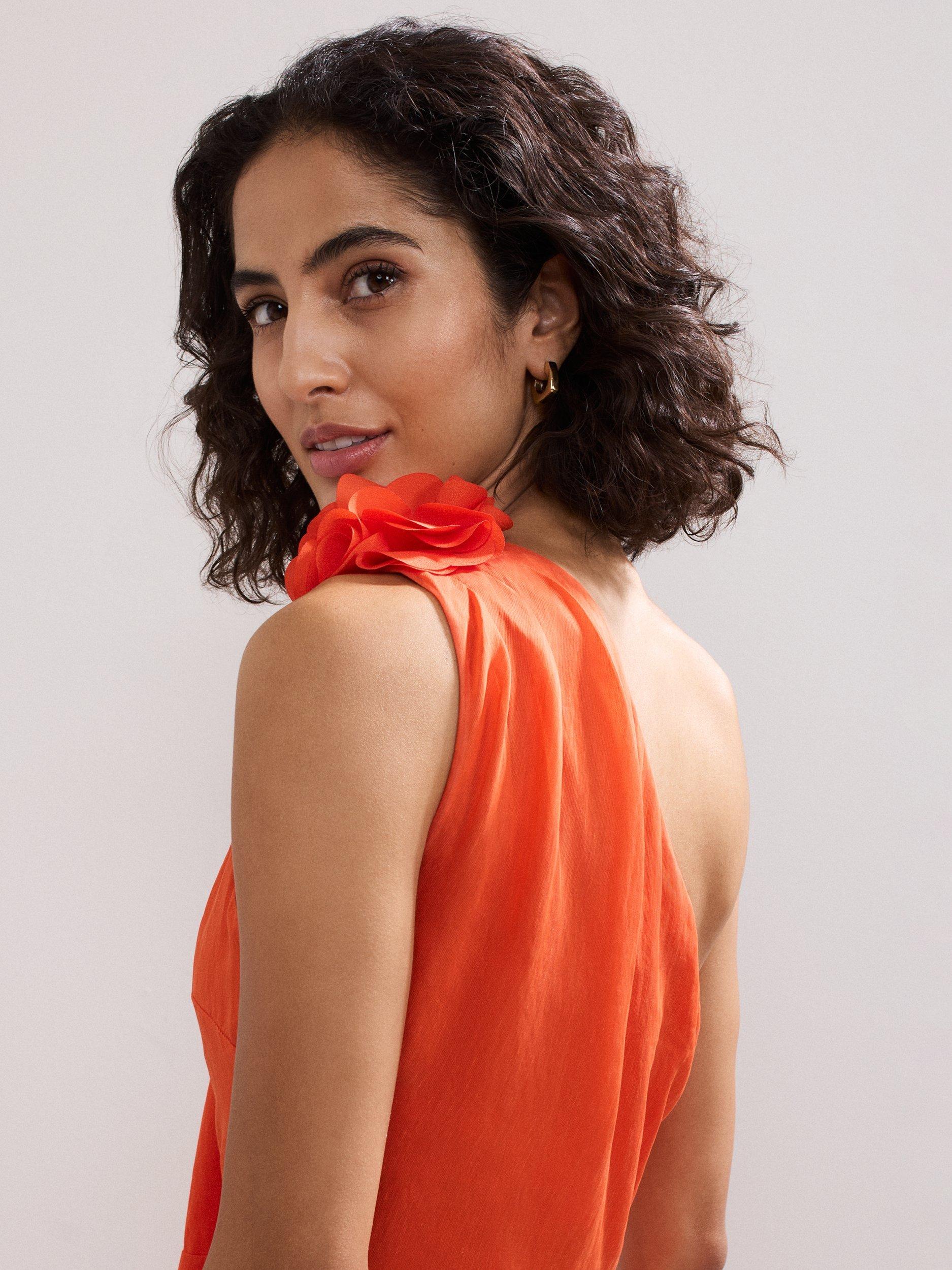 Product image 8 of 9, which shows Phase Eight Joseline One Shoulder Midi Dress, Orange, 6