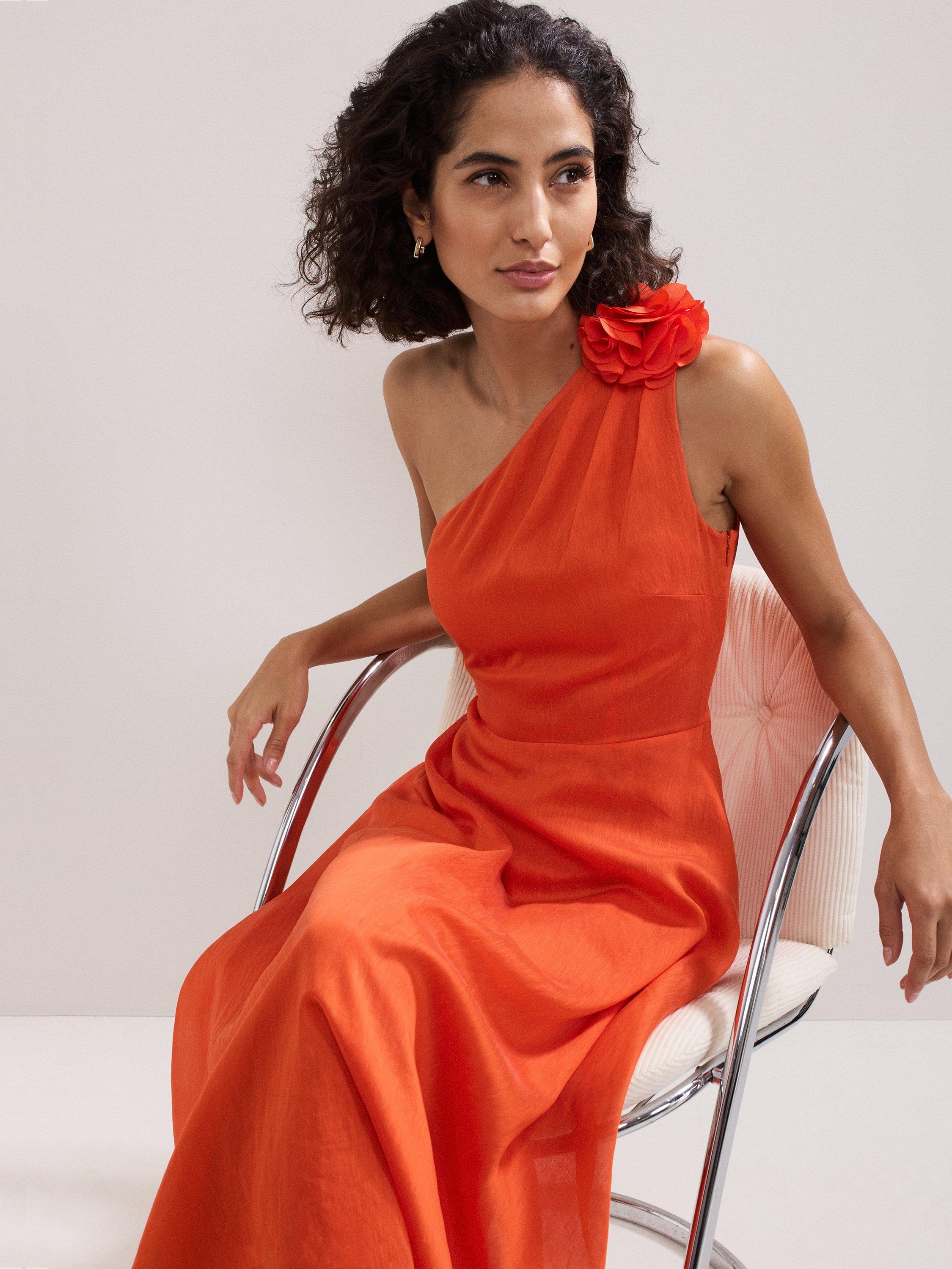 【関税込】PhaseEight ドレス☆Joseline One Shoulder Midi Dres Phase Eight Joseline One Shoulder Midi Dress, Orange