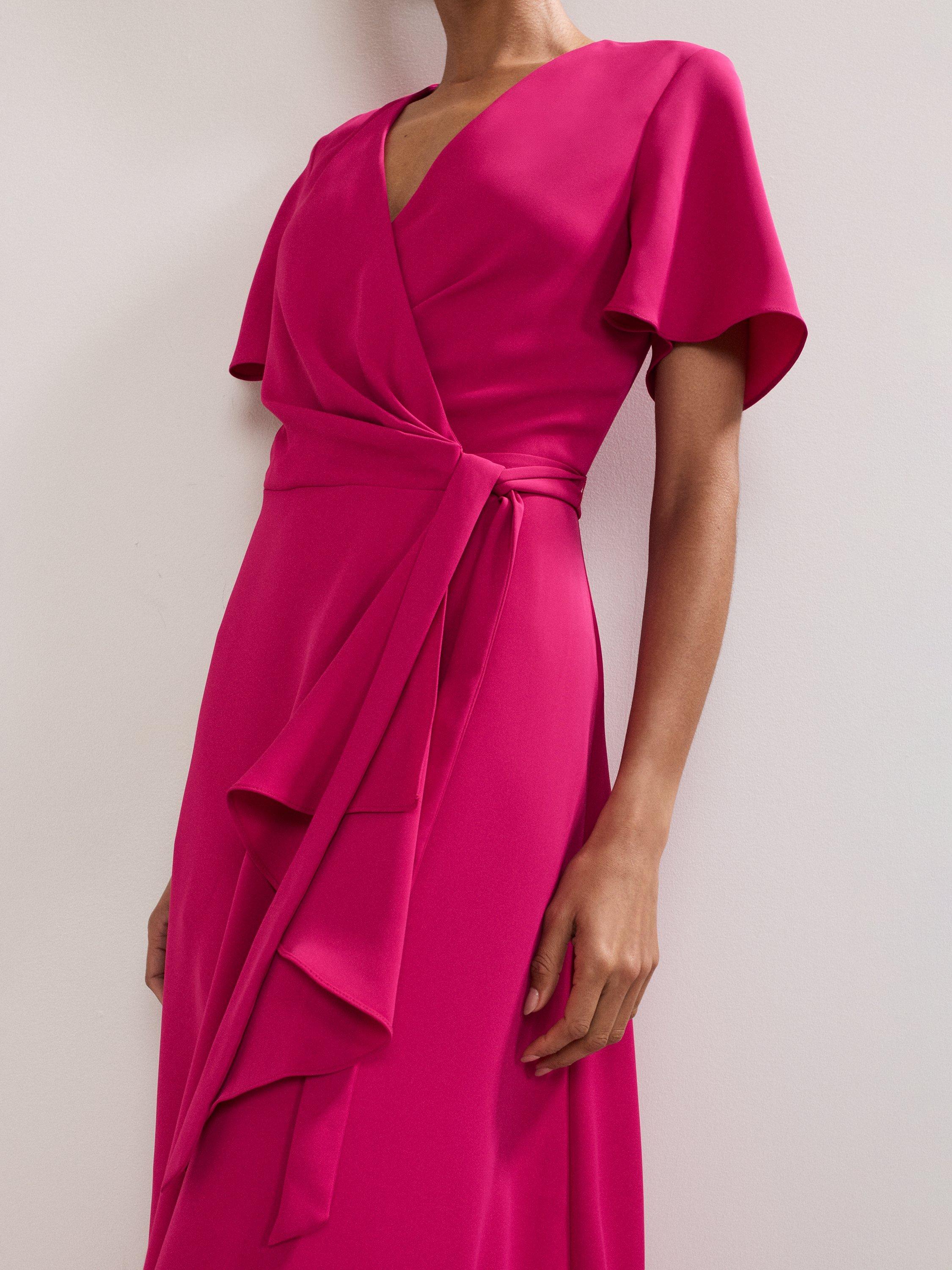 Product image 4 of 7, which shows Phase Eight Julissa Short Sleeve V Neck Midi Dress, Pink, 6