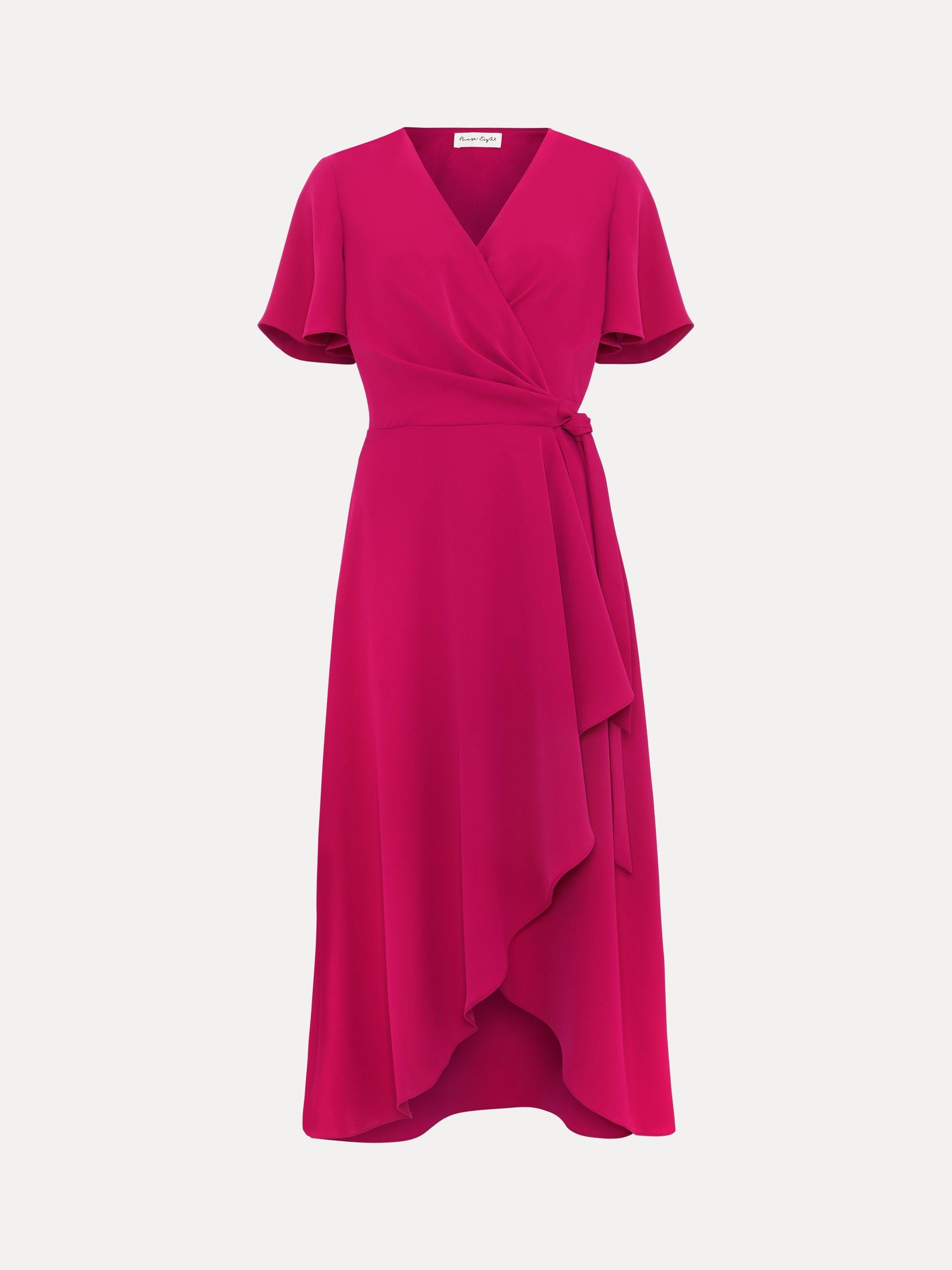 Product image 5 of 7, which shows Phase Eight Julissa Short Sleeve V Neck Midi Dress, Pink, 6