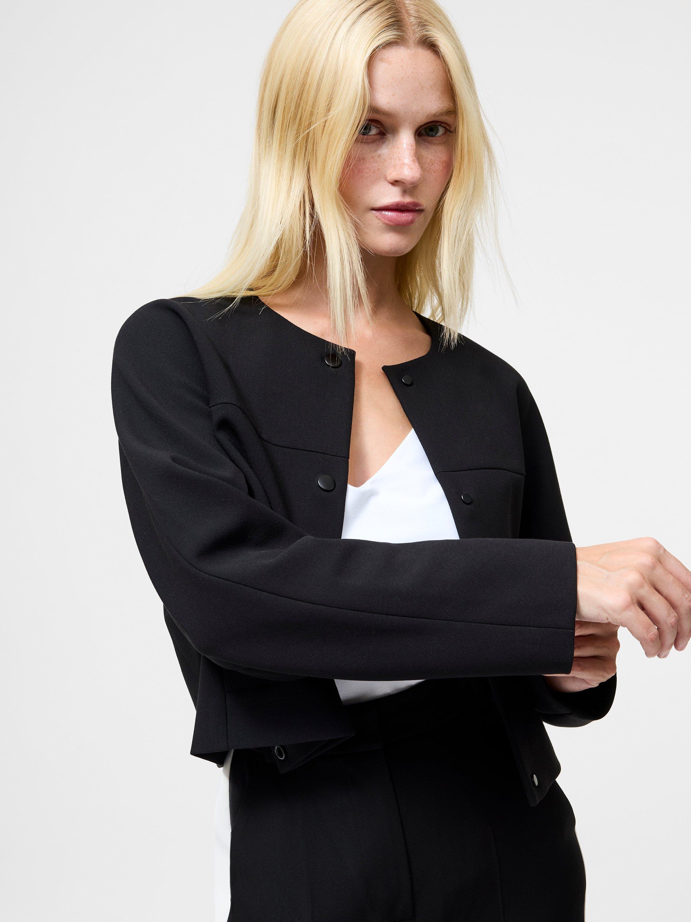 Product image 1 of 5, which shows French Connection Jaiden Popper Front Tailored Jacket, Black, 10