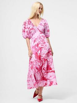 French Connection Isla Odette Floral Midi Tea Dress, Pink/Multi, Pink/Multi