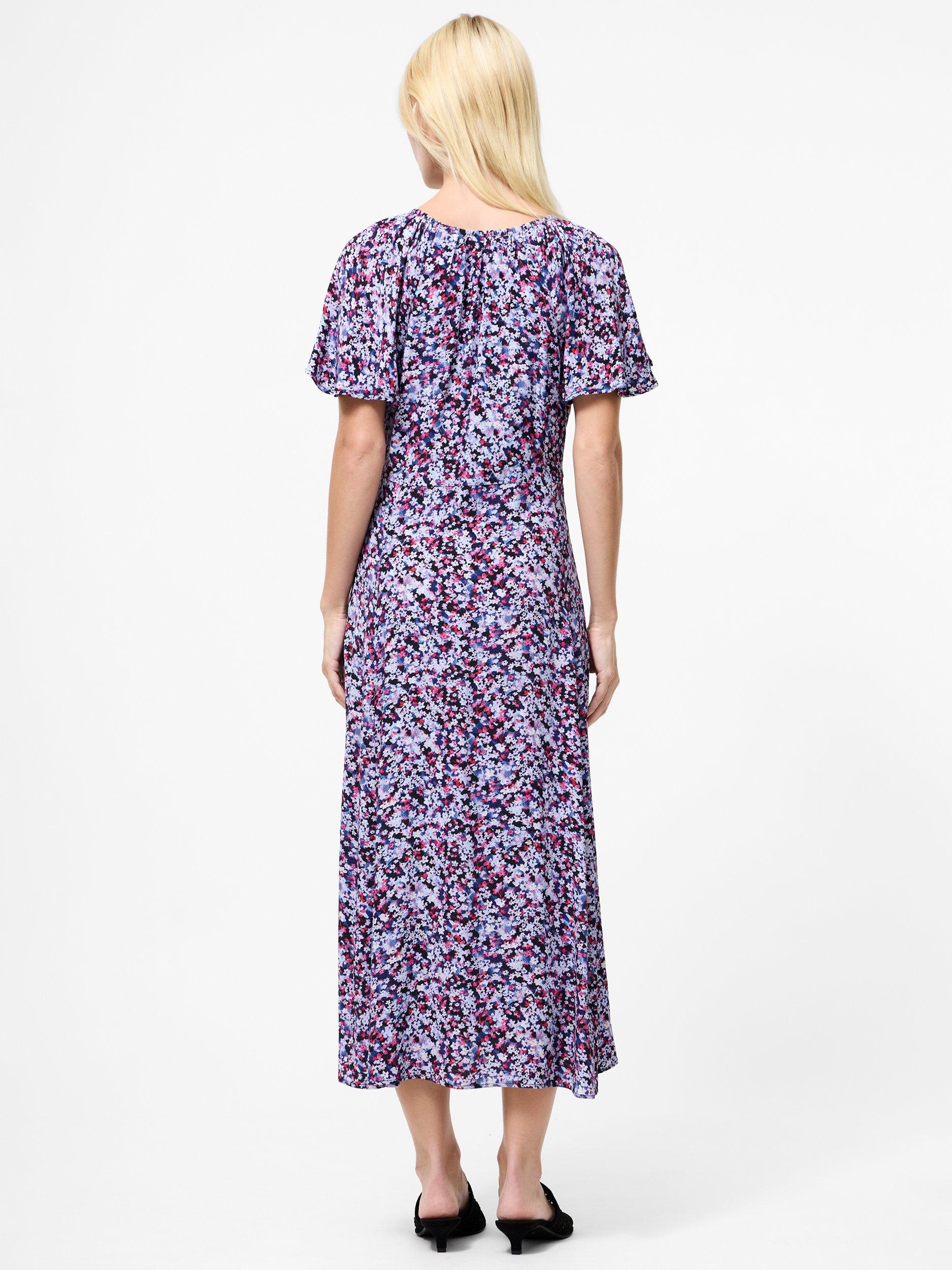 Product image 4 of 5, which shows French Connection Lizzy Crepe V Neck Midi Dress, Blue Multi, 6