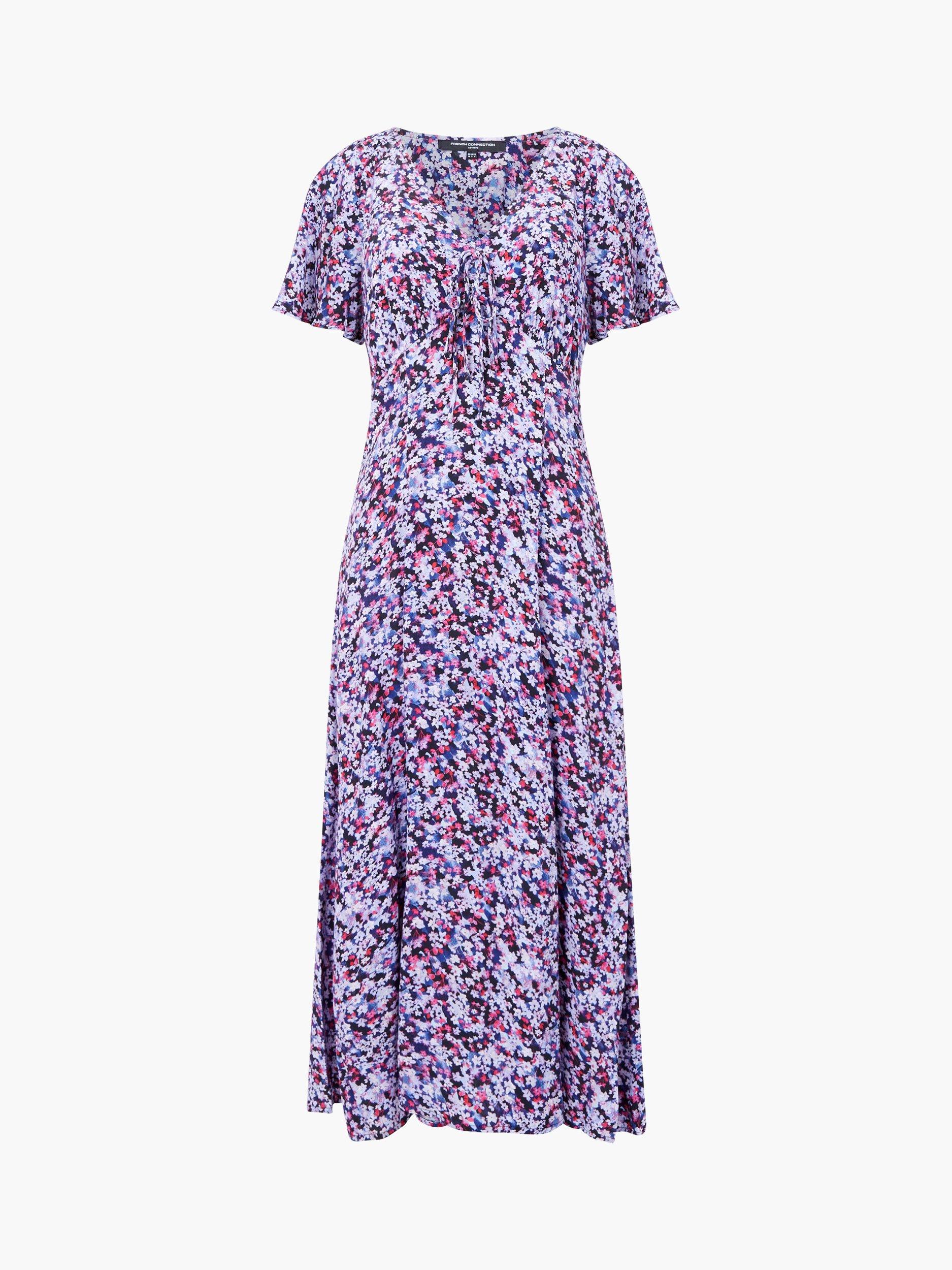 Product image 5 of 5, which shows French Connection Lizzy Crepe V Neck Midi Dress, Blue Multi, 6