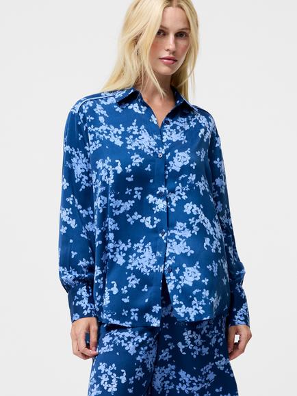 French Connection Isla Celaya Floral Long Sleeve Shirt, Blue/Multi, Blue/Multi