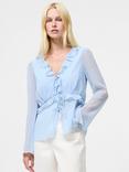 French Connection Emina Chiffon Frill Tie Detail Top, Arctic Blue