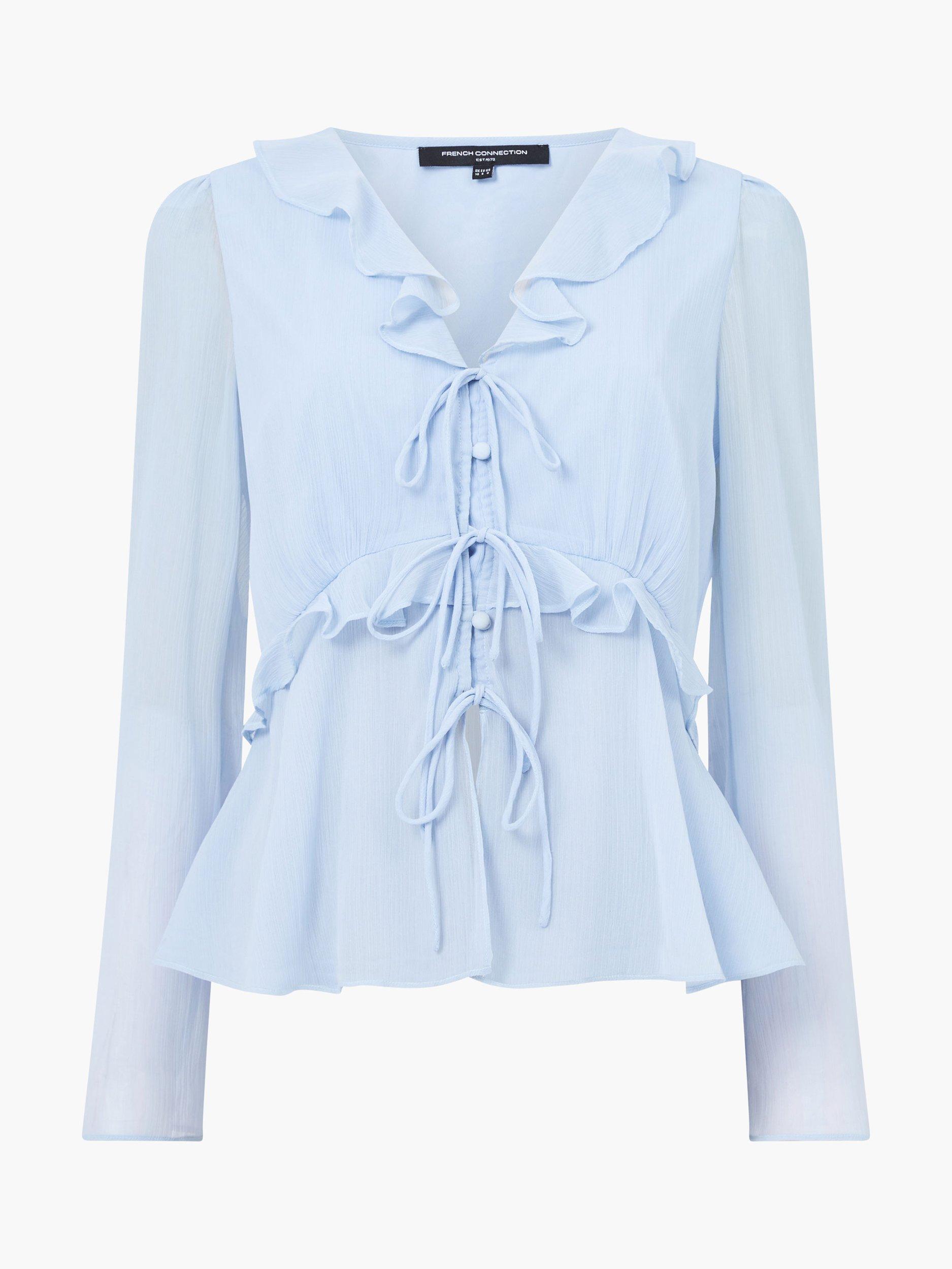 French Connection Emina Chiffon Frill Tie Detail Top, Arctic Blue