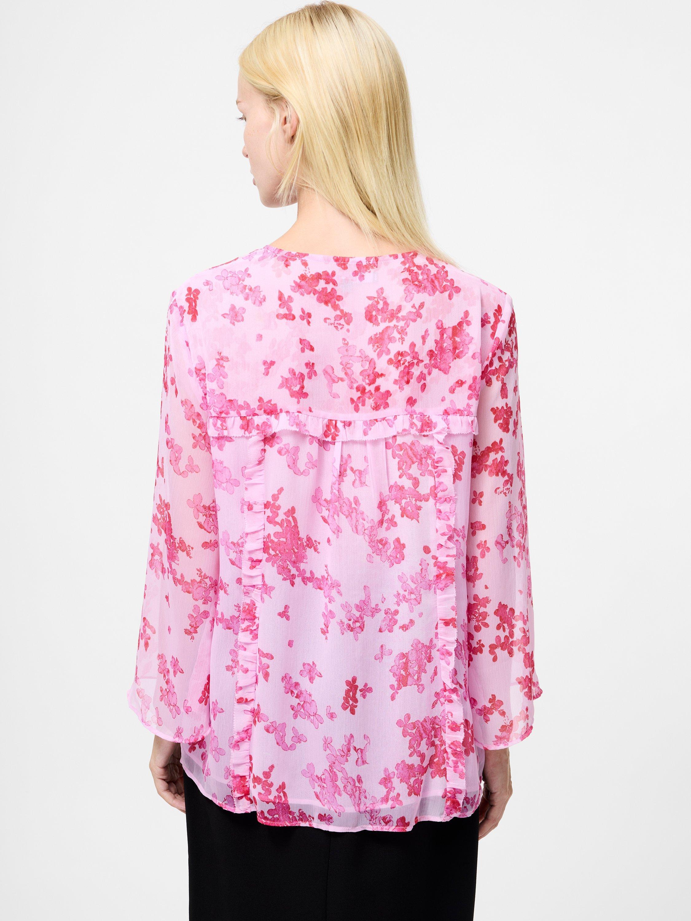Product image 4 of 5, which shows French Connection Isla Hallie Crinkle Tie Neck Top, Pink/Multi, XS