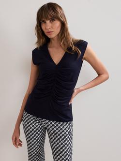 Phase Eight Taia Sleeveless V-Neck Ruched Top, Navy, Navy