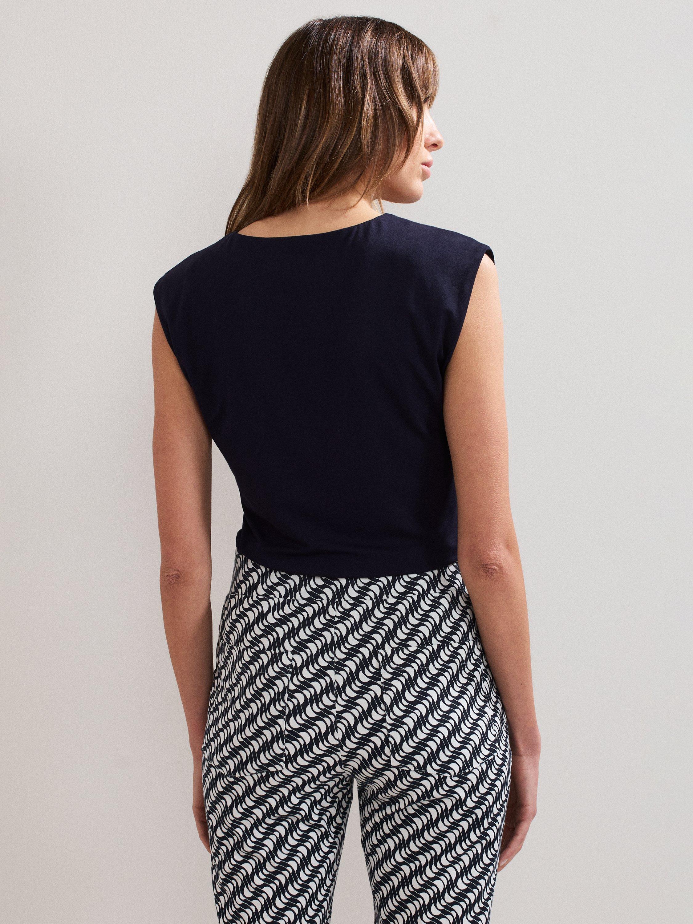 Product image 2 of 8, which shows Phase Eight Taia Sleeveless V-Neck Ruched Top, Navy, 8