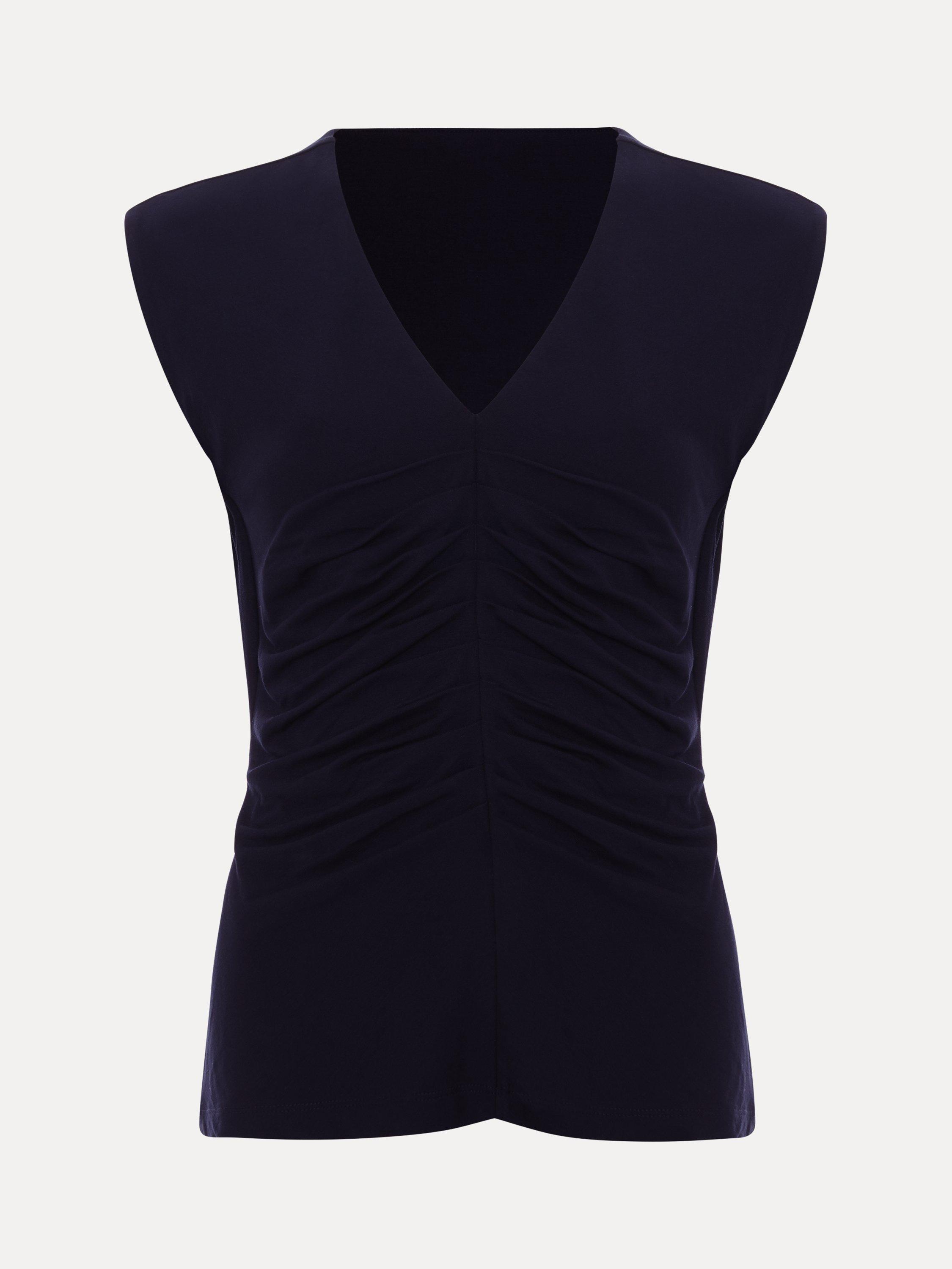 Product image 5 of 8, which shows Phase Eight Taia Sleeveless V-Neck Ruched Top, Navy, 8