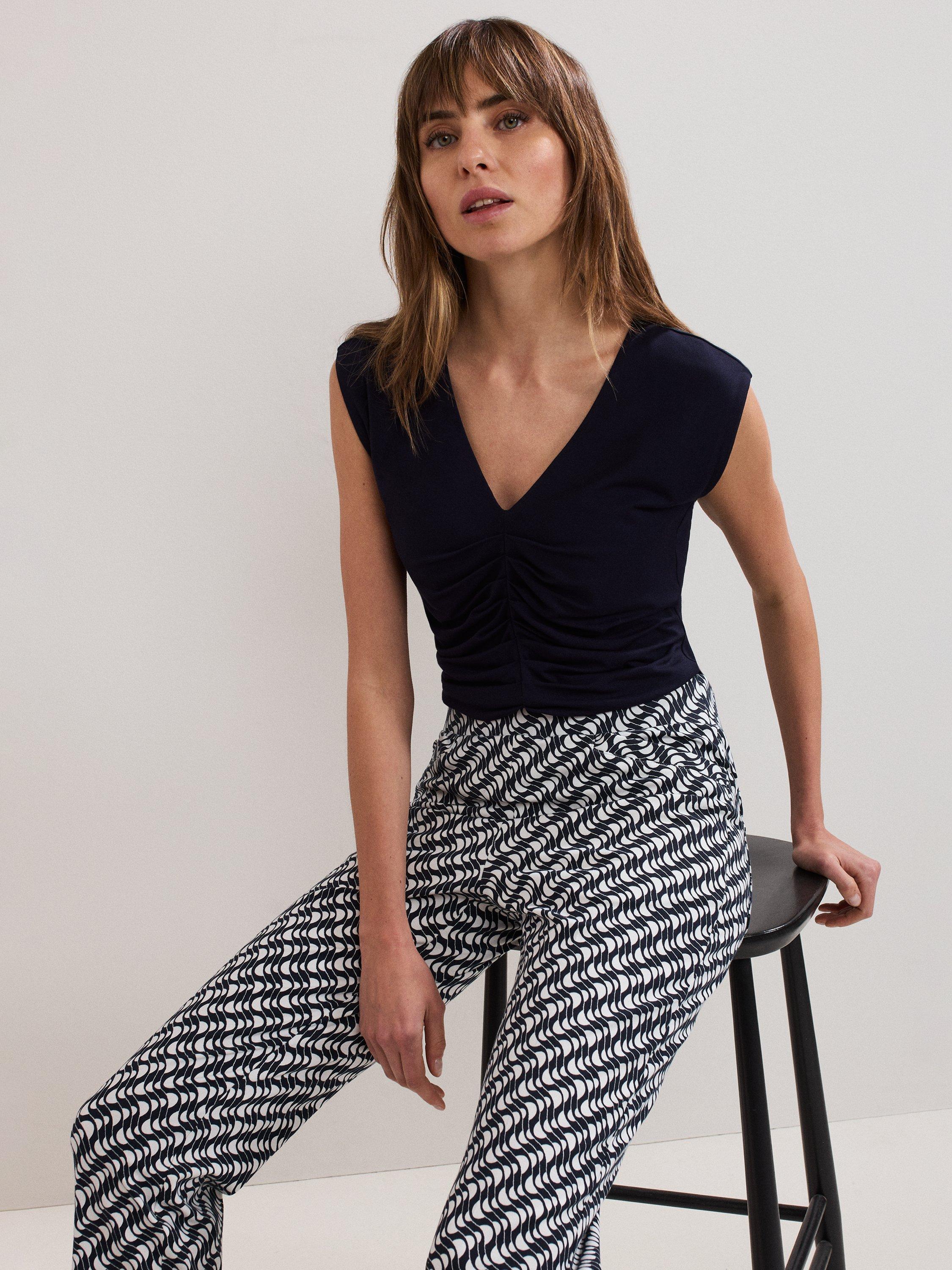 Product image 7 of 8, which shows Phase Eight Taia Sleeveless V-Neck Ruched Top, Navy, 8