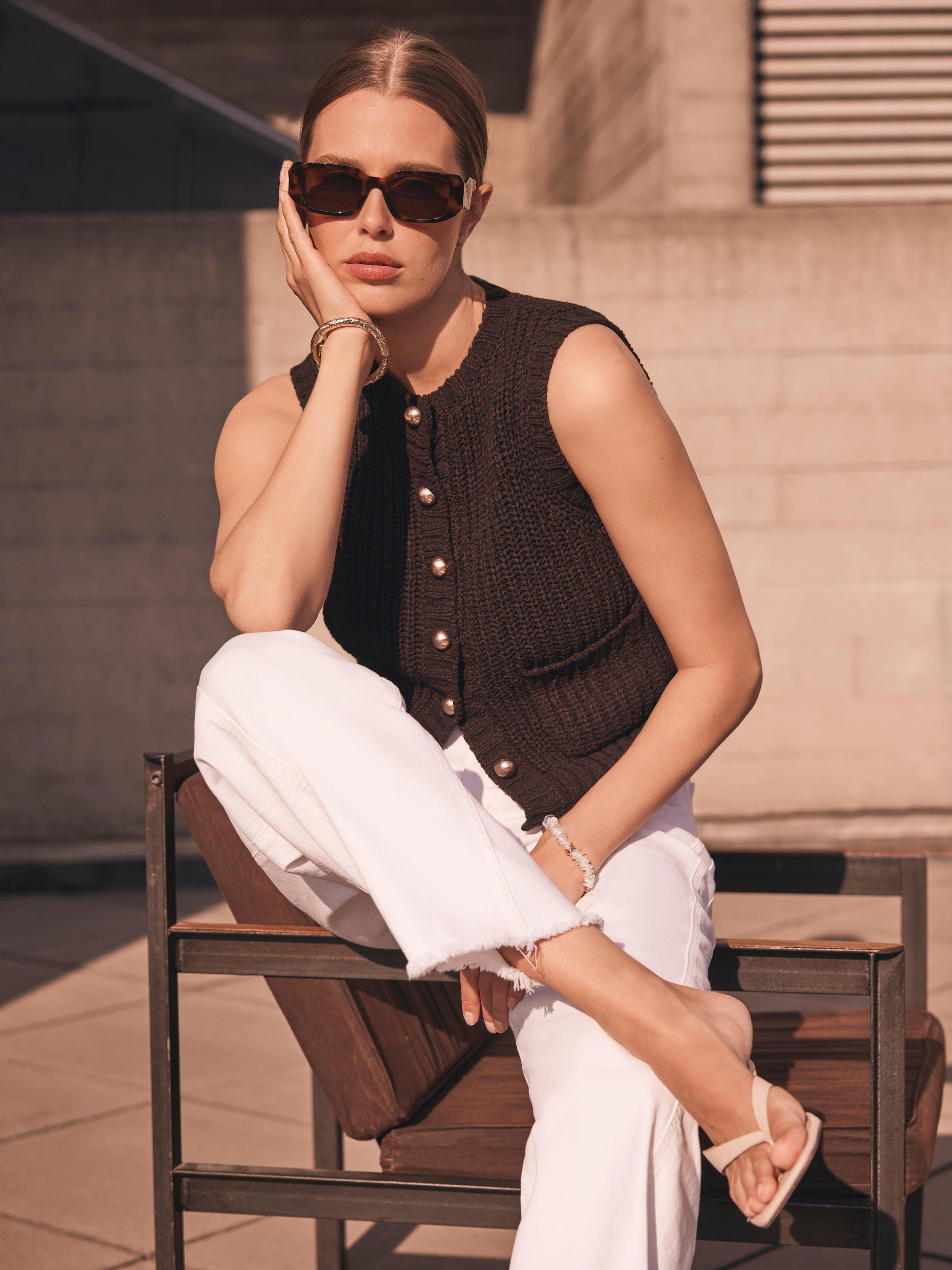 Product image 1 of 8, which shows Mint Velvet Chunky Knit Waistcoat, Brown, XS