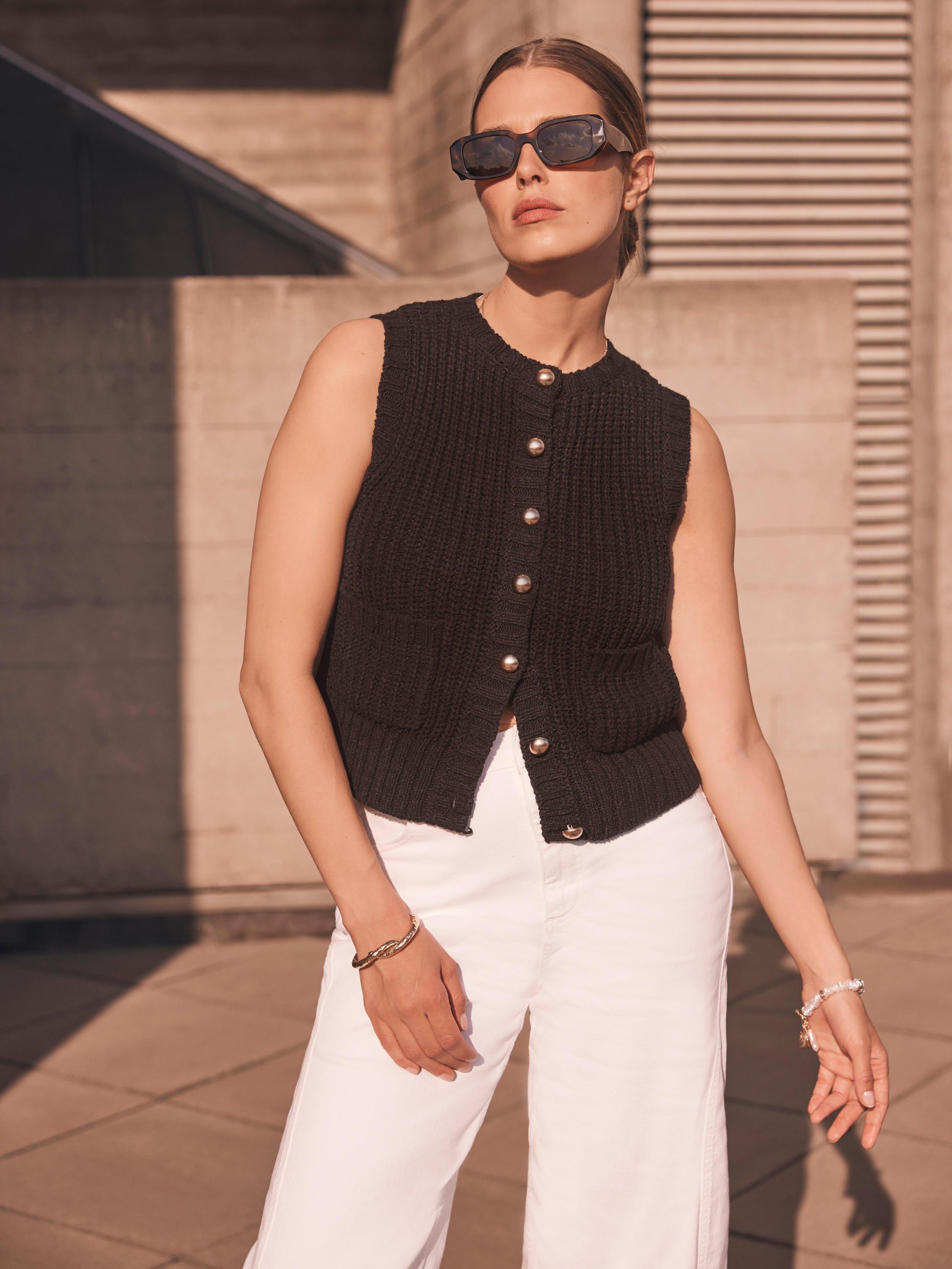 Product image 2 of 8, which shows Mint Velvet Chunky Knit Waistcoat, Brown, XS