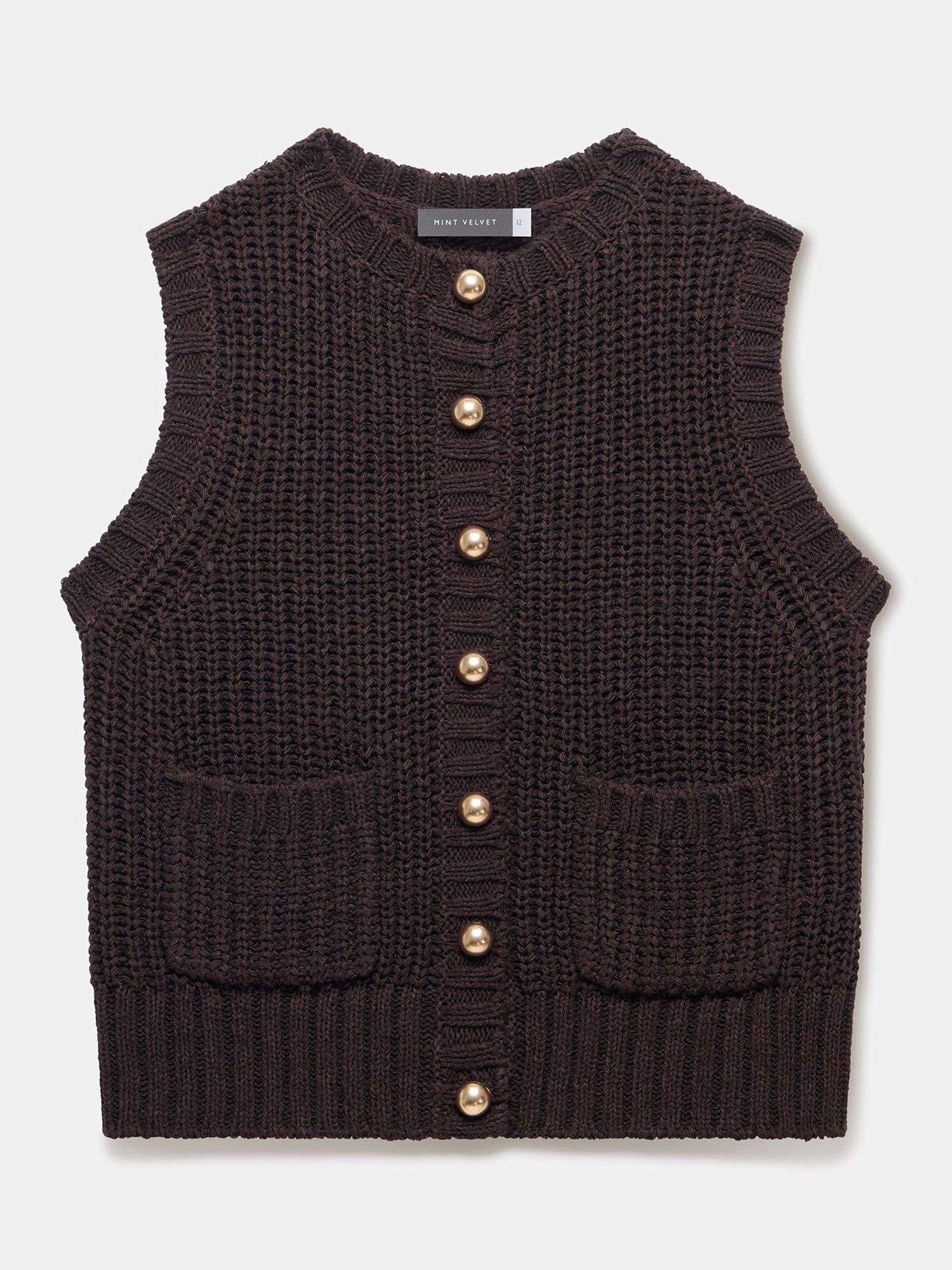 Product image 7 of 8, which shows Mint Velvet Chunky Knit Waistcoat, Brown, XS