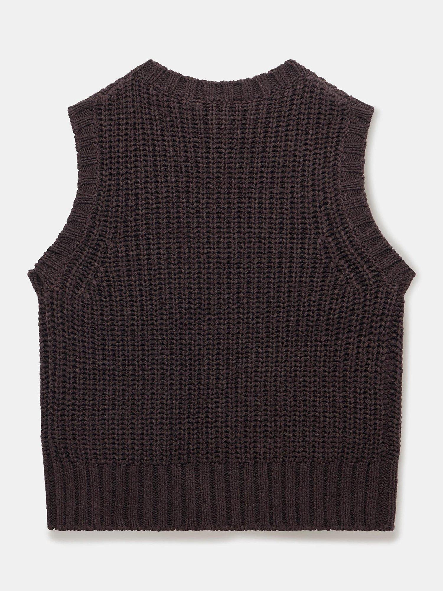 Product image 8 of 8, which shows Mint Velvet Chunky Knit Waistcoat, Brown, XS