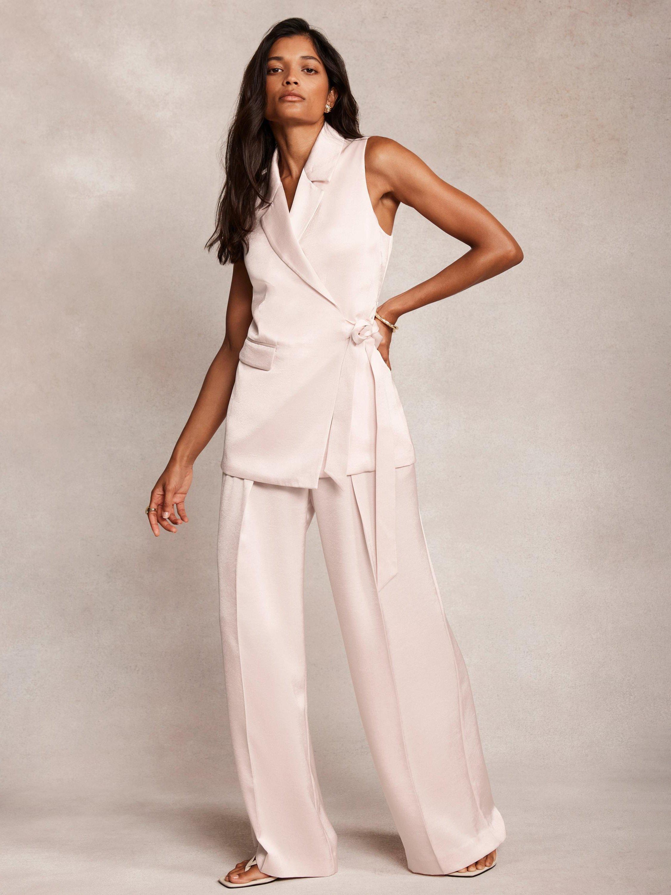 Product image 1 of 7, which shows Mint Velvet Longline Wrap Waistcoat, Light Pink, 12