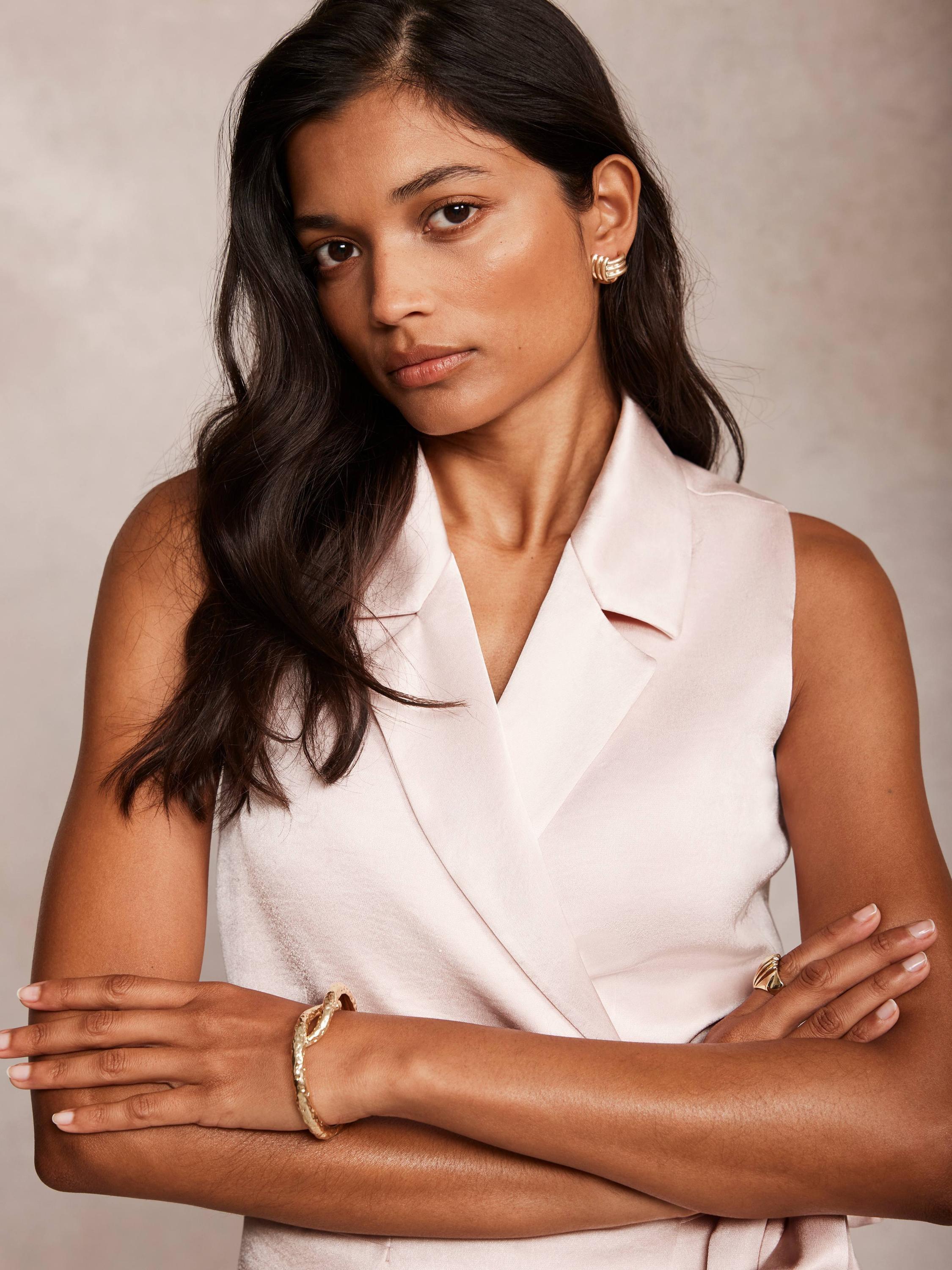 Product image 4 of 7, which shows Mint Velvet Longline Wrap Waistcoat, Light Pink, 12