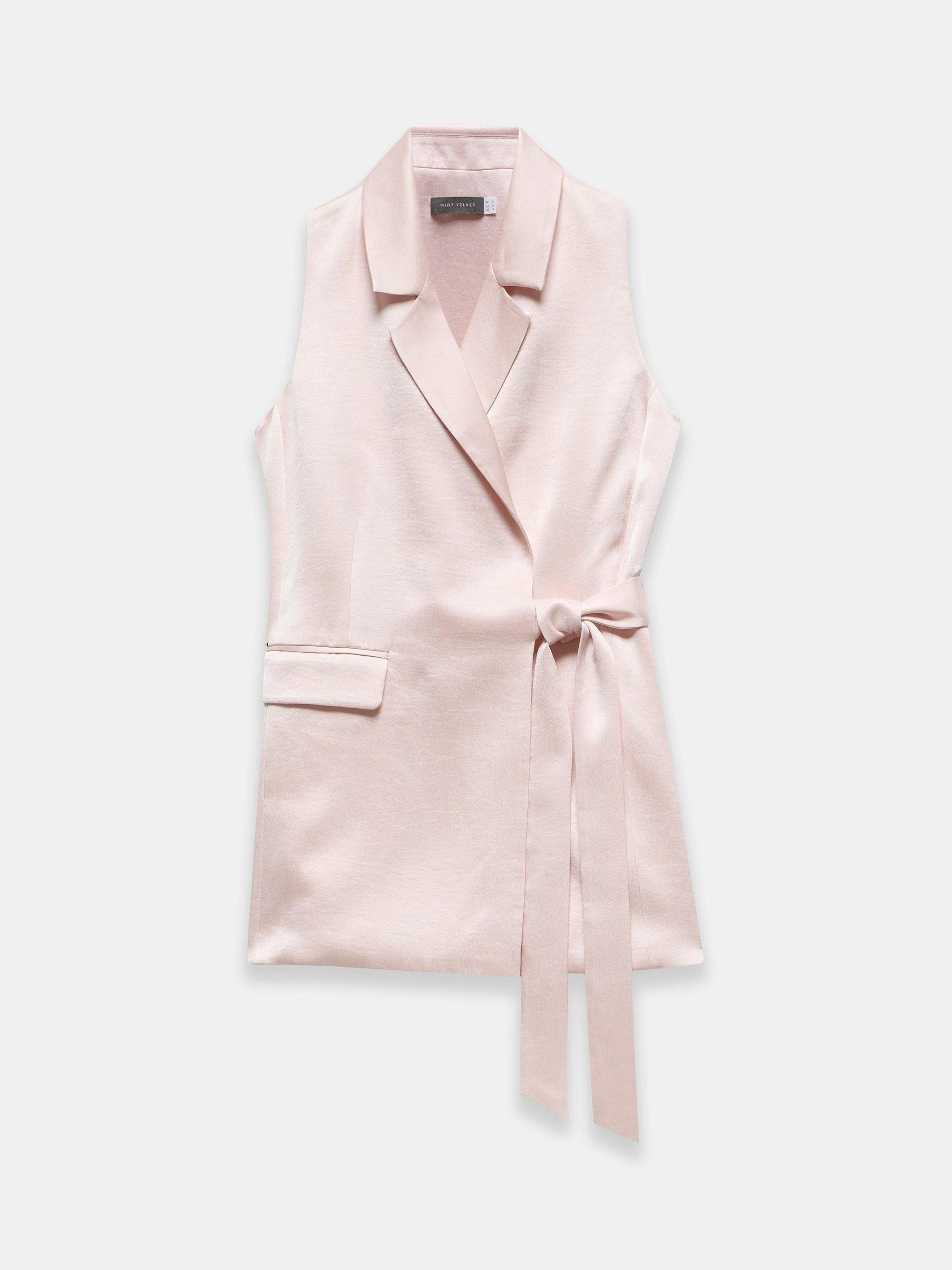 Product image 6 of 7, which shows Mint Velvet Longline Wrap Waistcoat, Light Pink, 12