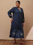 Live Unlimited Curve Embroidered Trim Midi Dress, Blue