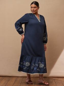 Live Unlimited Curve Embroidered Trim Midi Dress, Blue, Blue