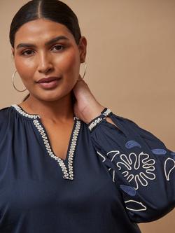 Live Unlimited Curve Embroidered Trim Midi Dress, Blue - view 2, Blue