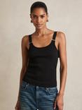 Reiss Isabella Stretch Cotton Sleeveless D-Ring Top, Black